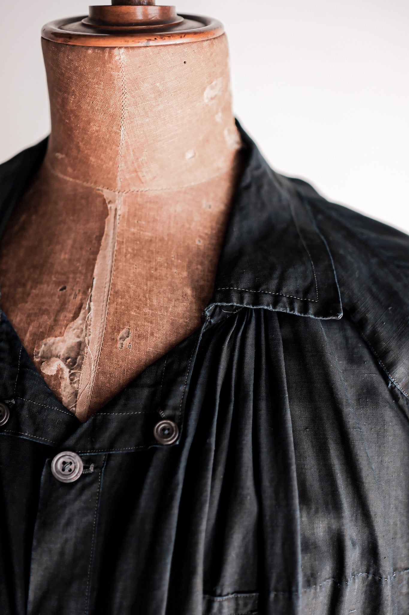 【Early 20th C】French Antique Indigo Linen Smock Open Type "Biaude"