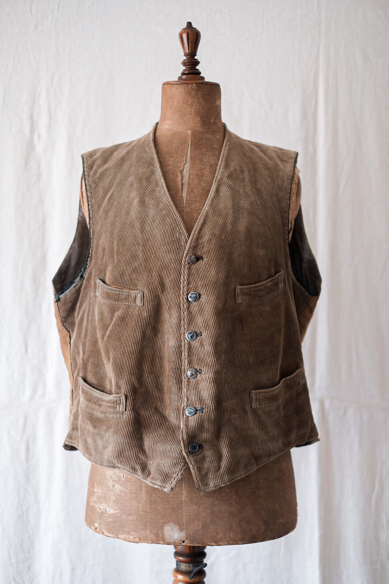 【~30's】French Vintage Brown Corduroy Hunting Gilet