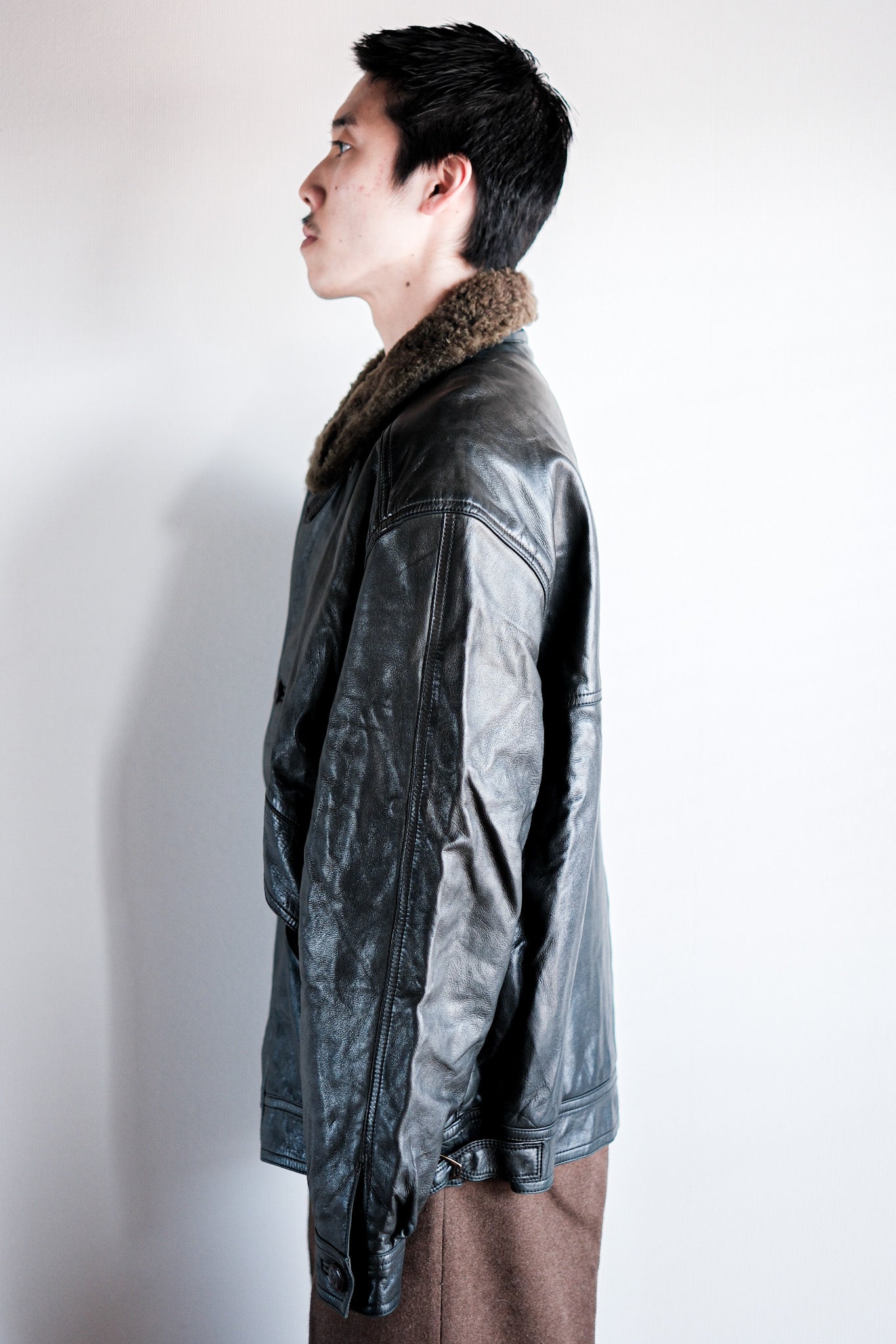 【~80's】Old Gucci Leather Bomber Jacket Size.52