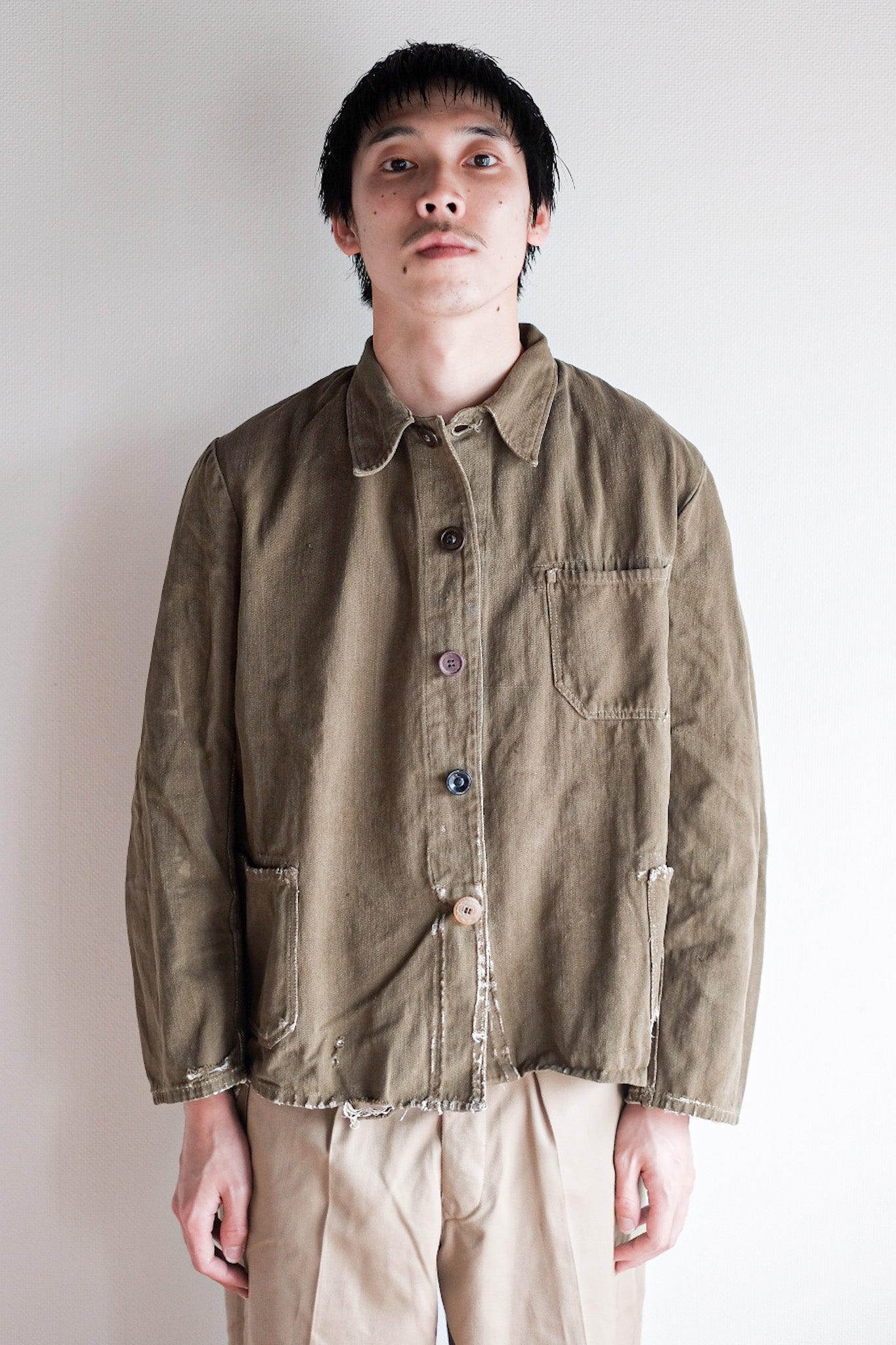 【~30's】German Vintage Green Cotton Work Jacket