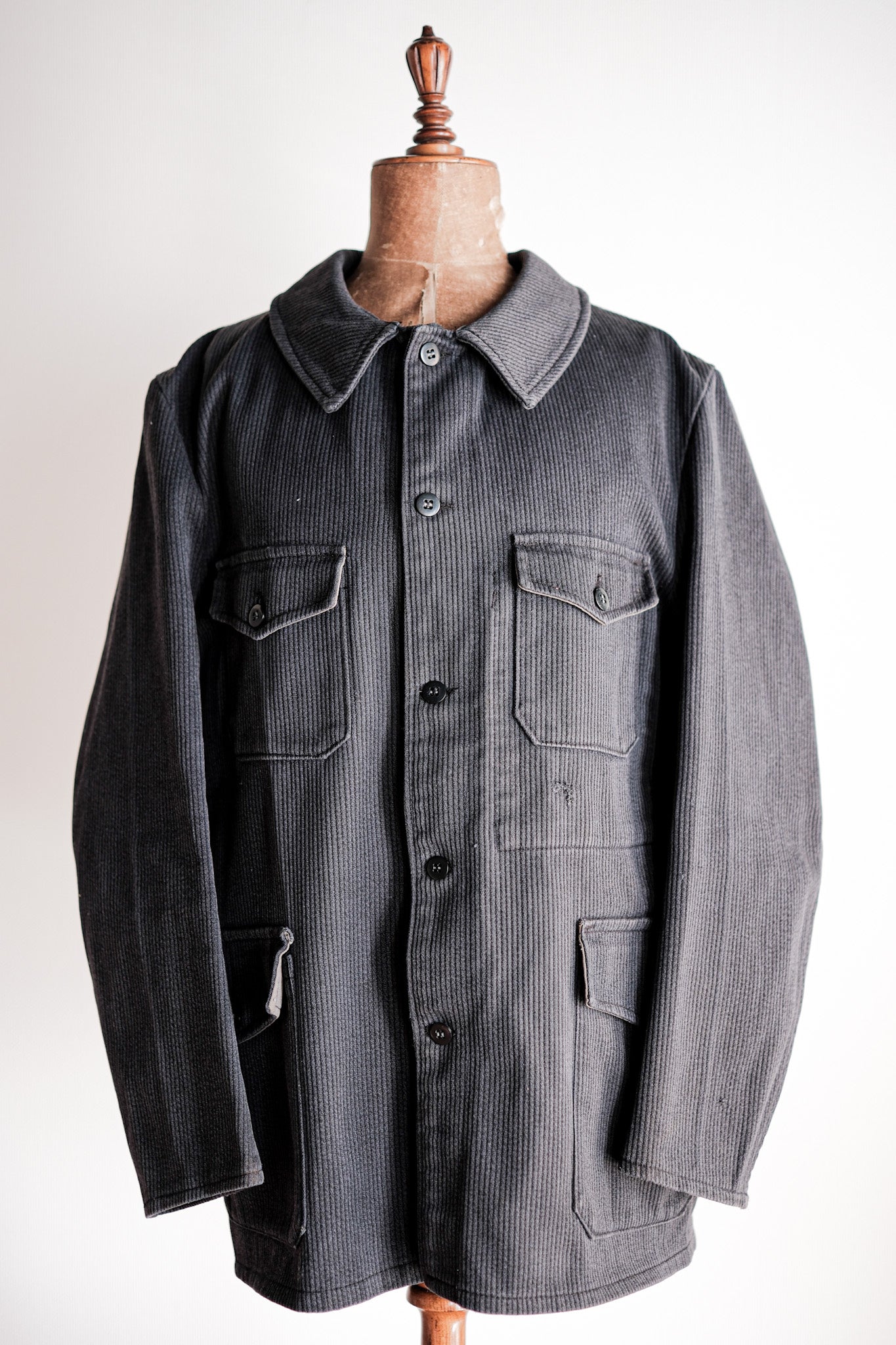 60's】French Vintage Blue Gray Cotton Pique Hunting Jacket