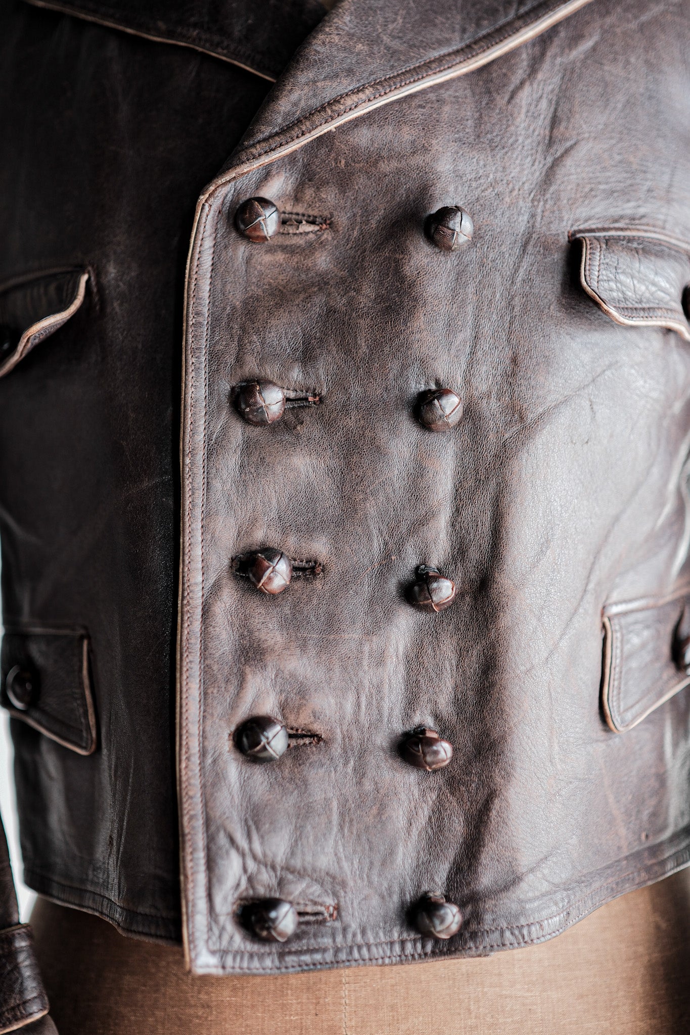 【~40's】German Vintage Double Breasted Motorcycle Leather Jacket