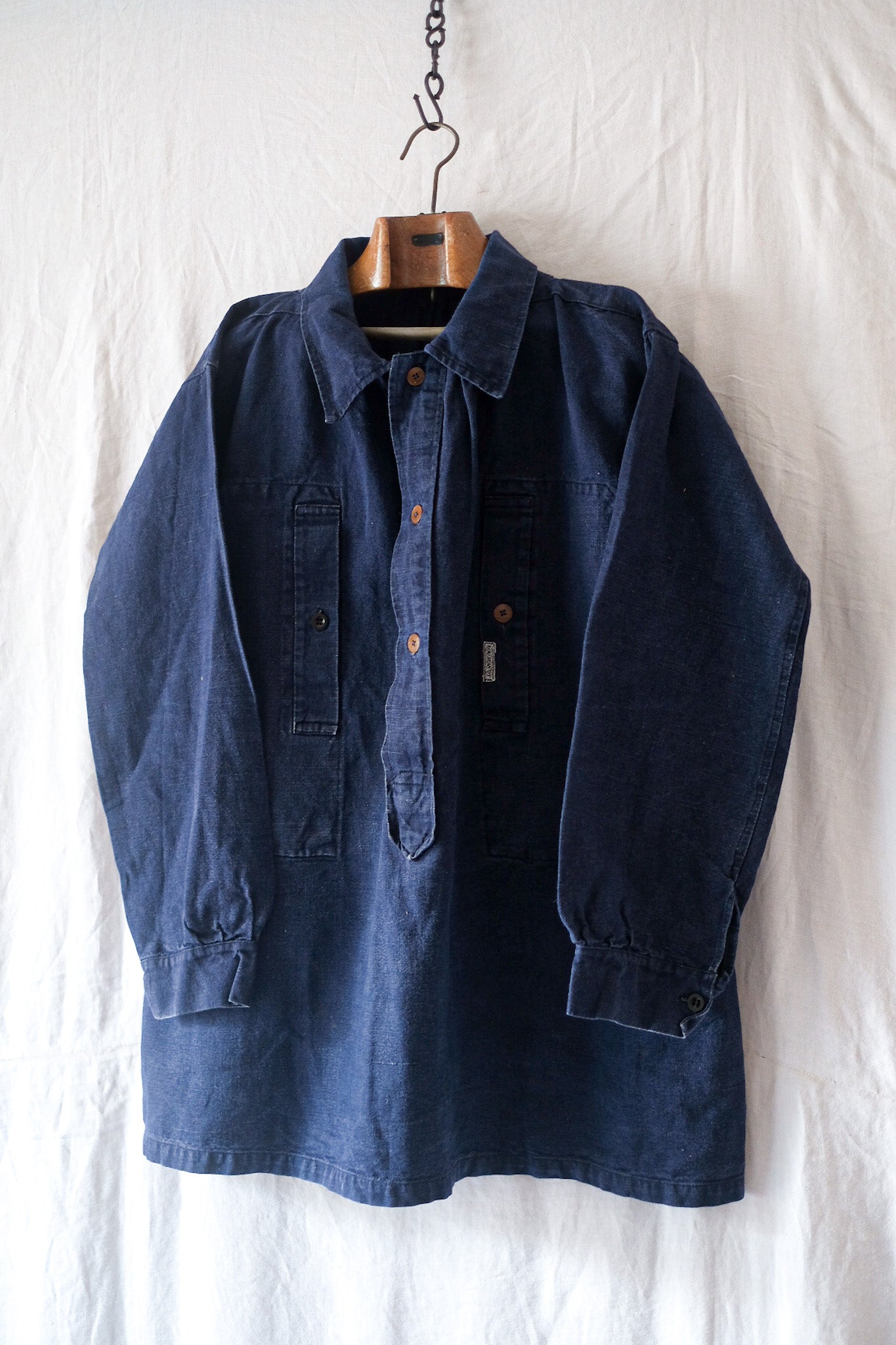 【~40's】French Vintage Indigo Cotton Smock Biaude