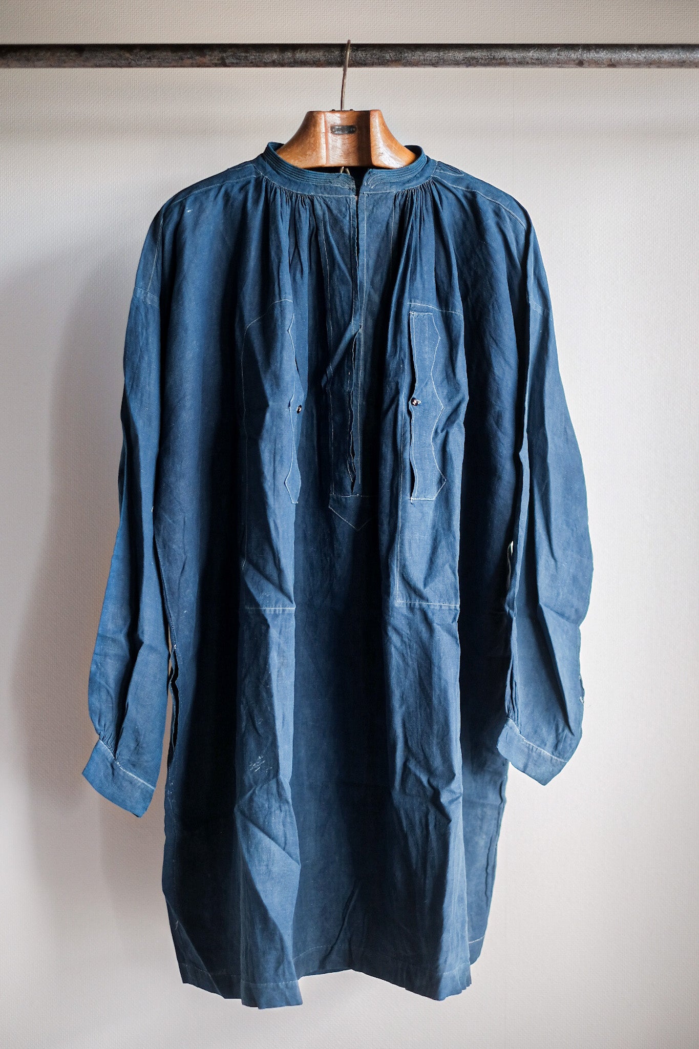 【Early 20th C】French Antique Indigo Linen Smock "Biaude"