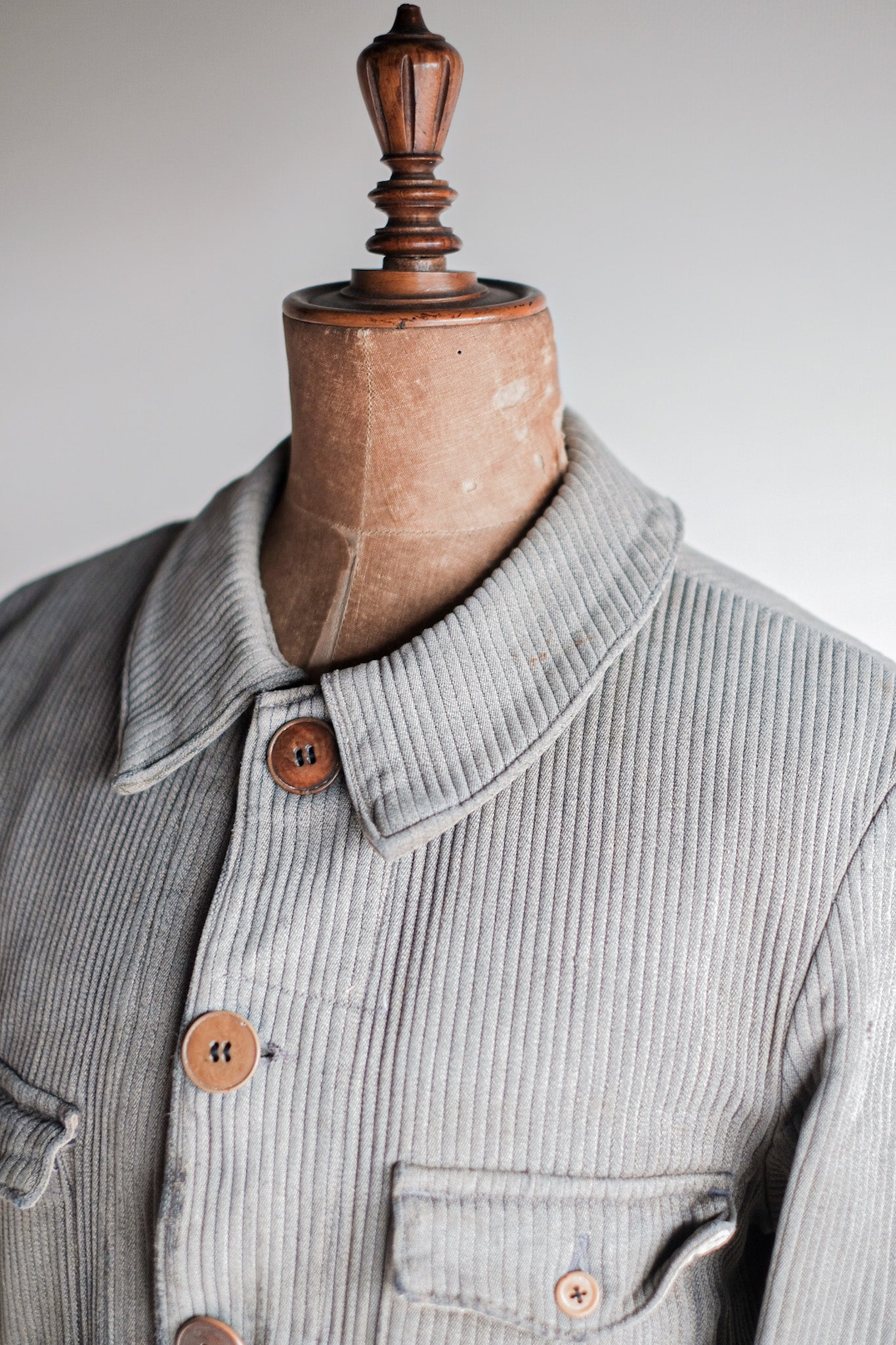 【~40's】French Vintage Gray Cotton Pique Hunting Jacket