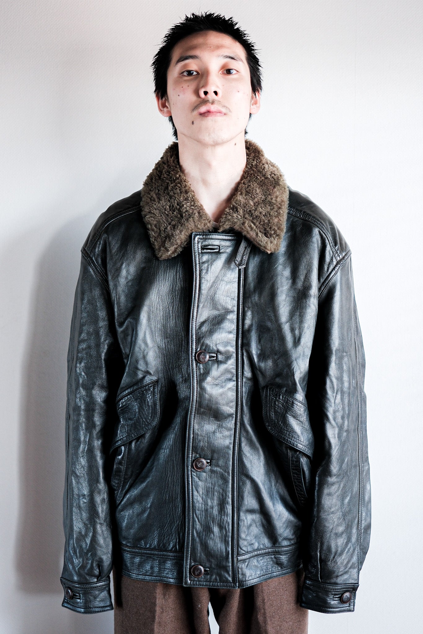 【~80's】Old Gucci Leather Bomber Jacket Size.52