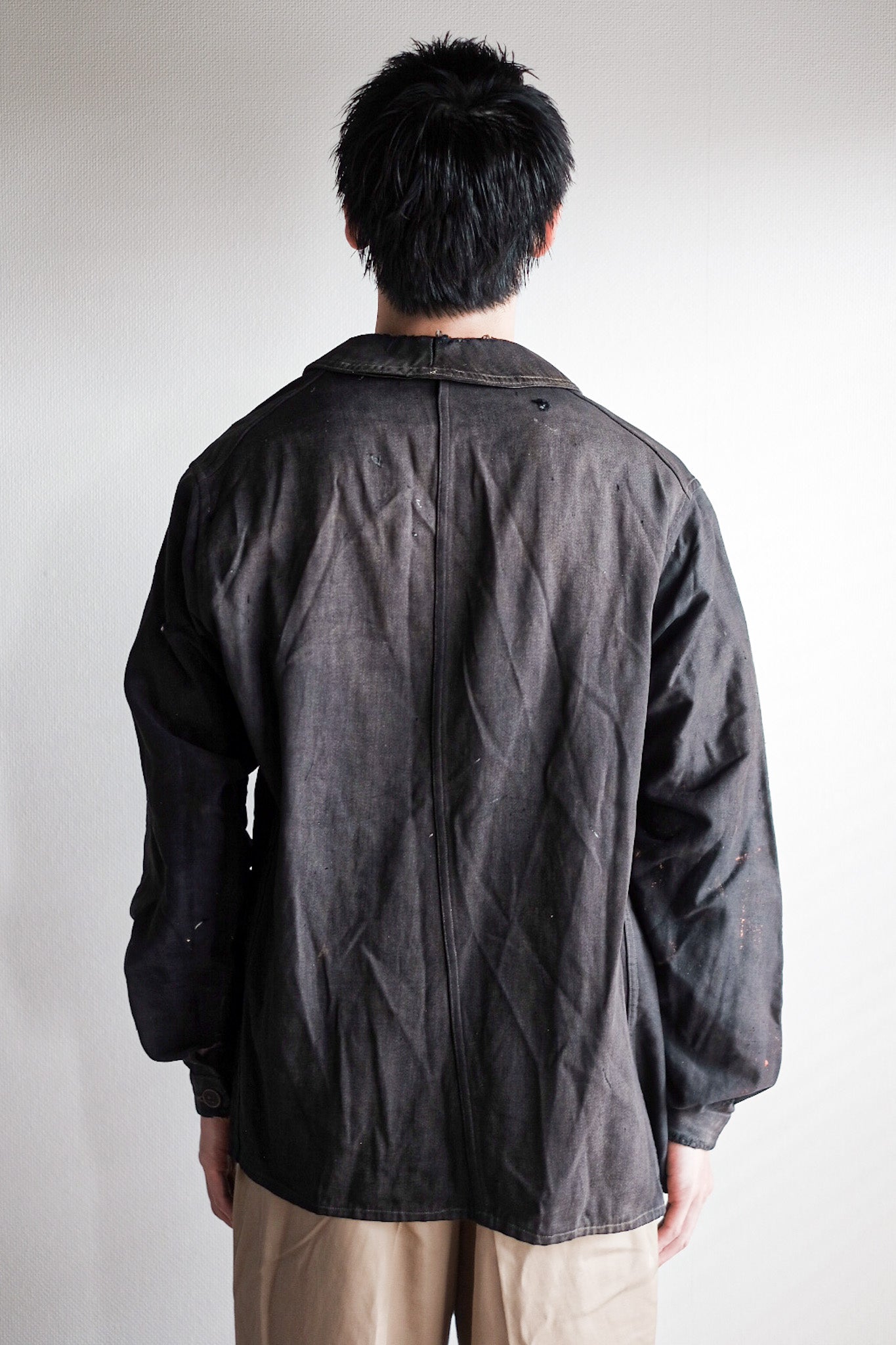 【~20's】French Vintage Black Moleskin Work Jacket "6 Buttons"