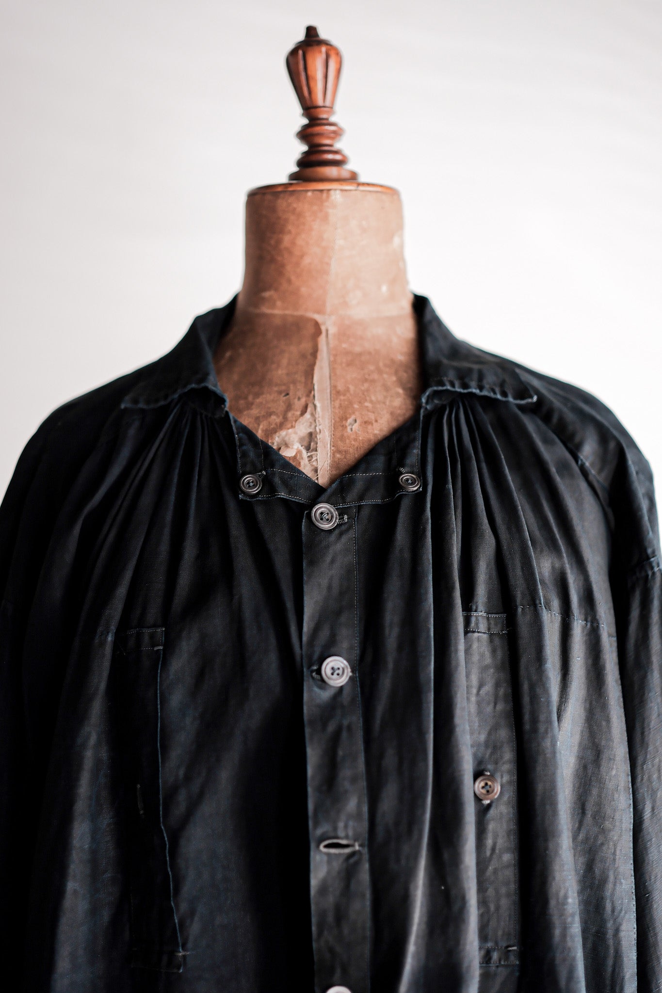 【Early 20th C】French Antique Indigo Linen Smock Open Type "Biaude"
