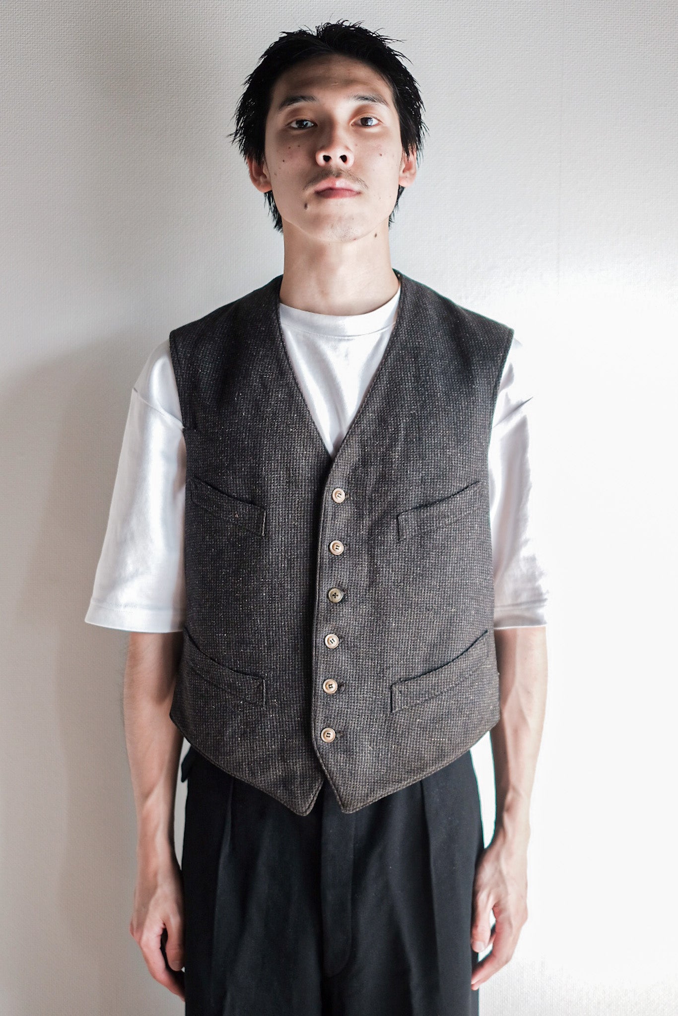 【~30's】French Vintage Gray Wool Work Gilet