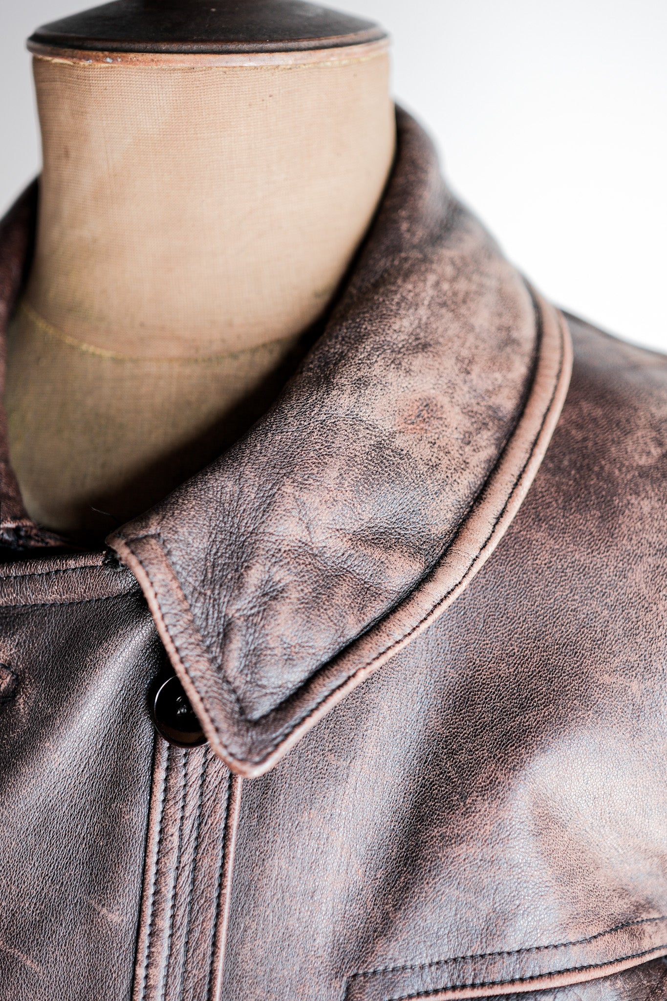 【~50's】French Vintage Le Corbusier Type Double Breasted Leather Jacket "Unusual Pattern"