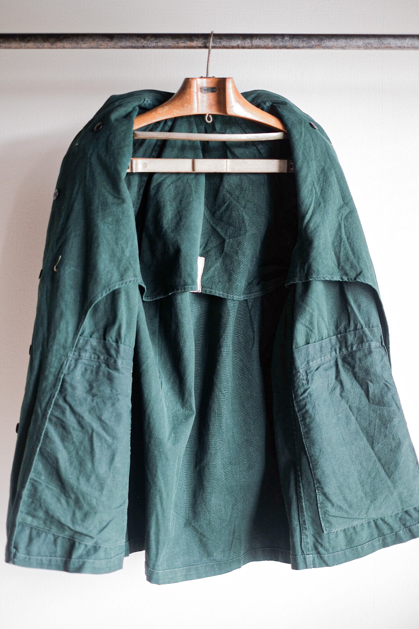 【~40's】French Army Double Breasted Green Linen Canvas Jacket