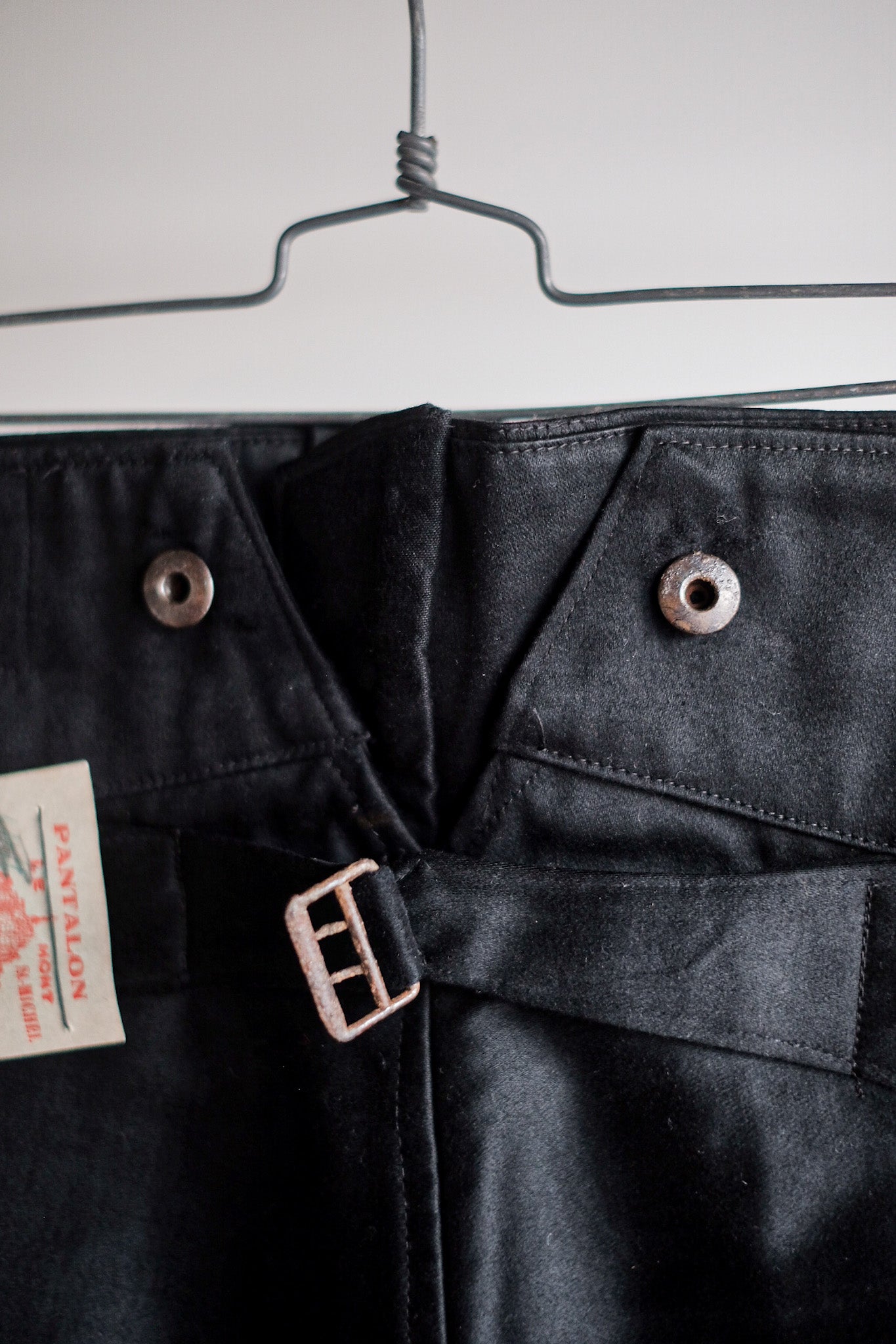 【~30's】French Vintage Black Moleskin Work Pants "Le Mont St. Michel" "Dead Stock"
