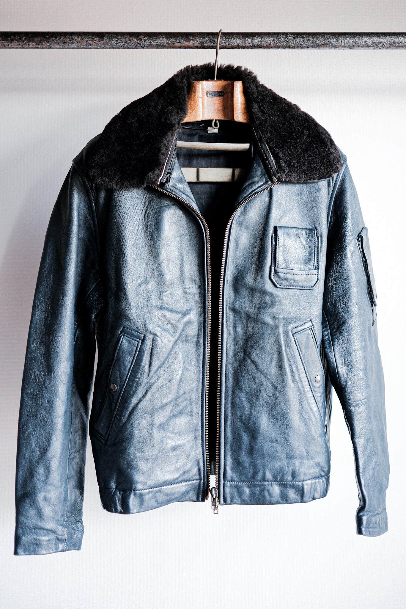 【~70's】French Air Force Pilot Leather Jacket Size.44
