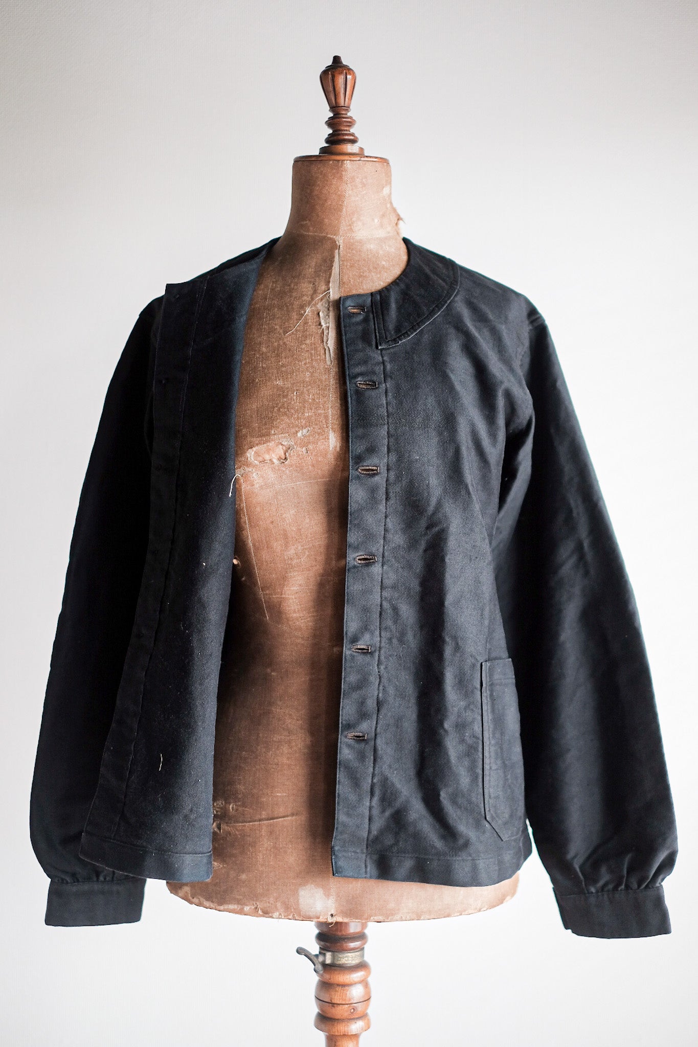 【~20's】French Vintage Black Moleskin Work Jacket "6 Buttons" "Dead Stock"