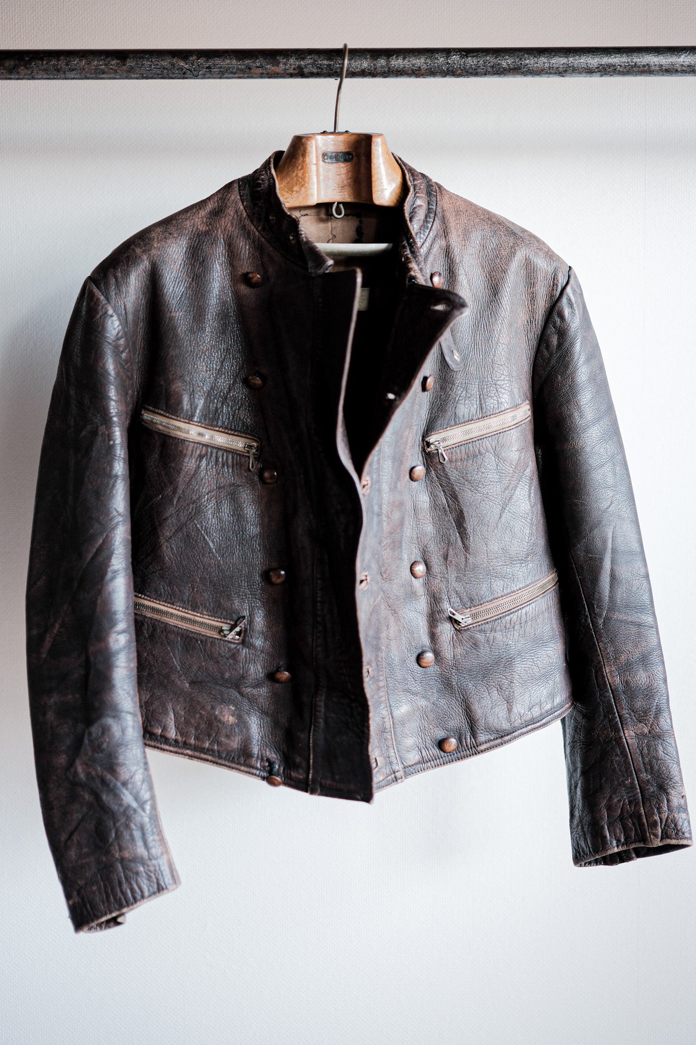【~30's】German Vintage Double Breasted Motorcycle Leather Jacket