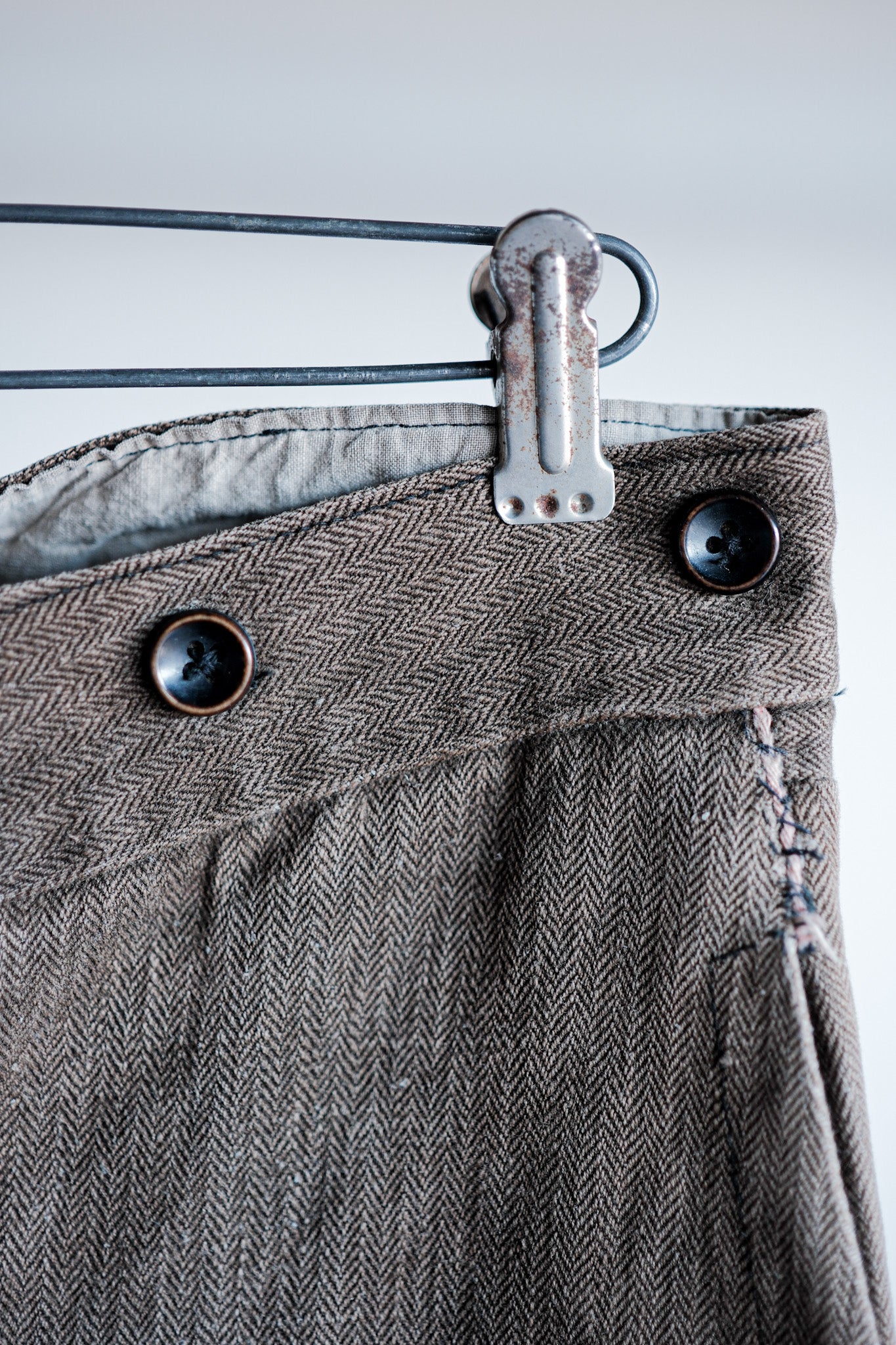 【Late 19th C】French Antique Brown HBT Linen Firefighter Trousers