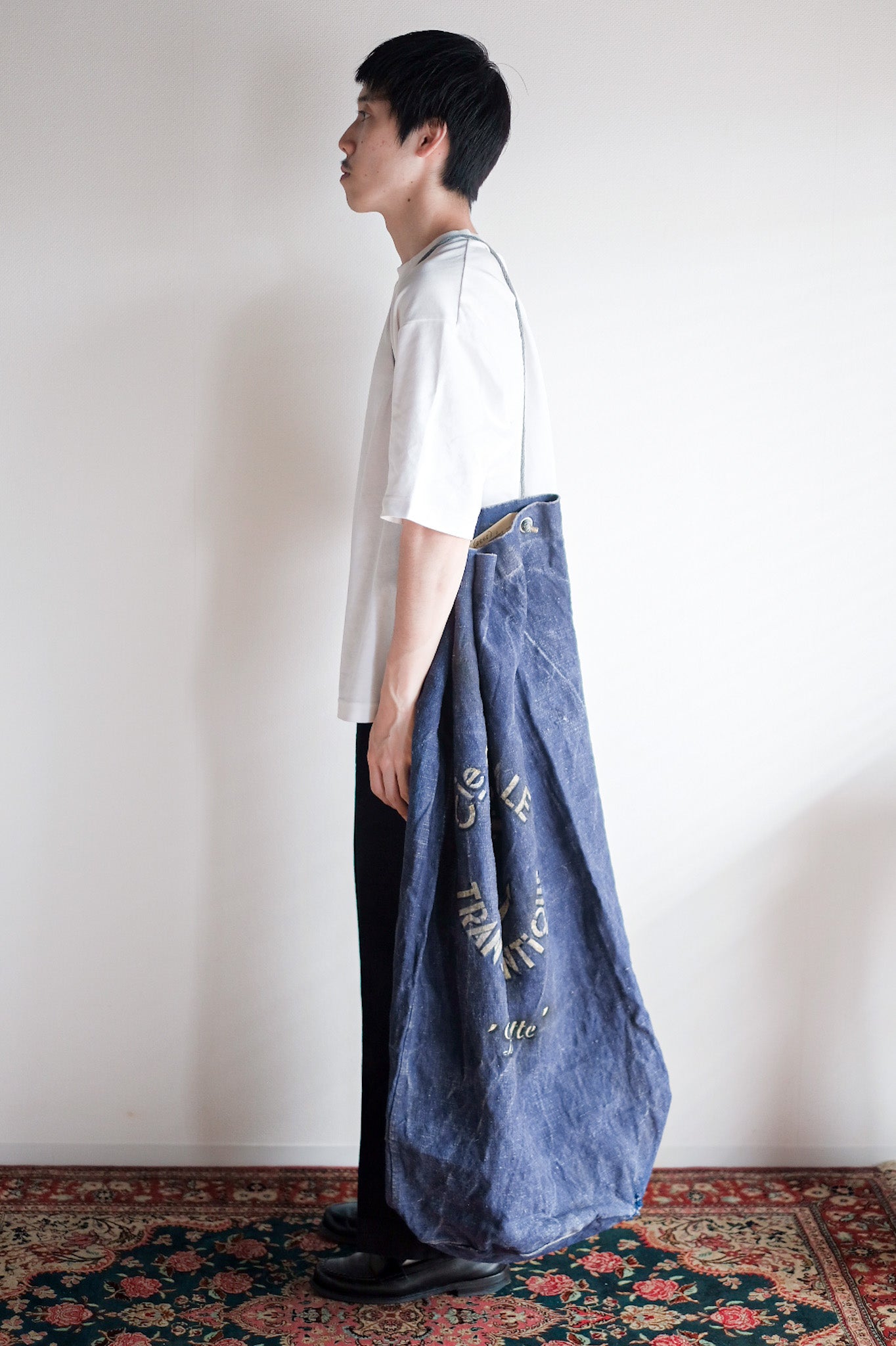 【~30's】French Vintage Indigo Hemp Linen Duffle Bag "MS Lafayette"