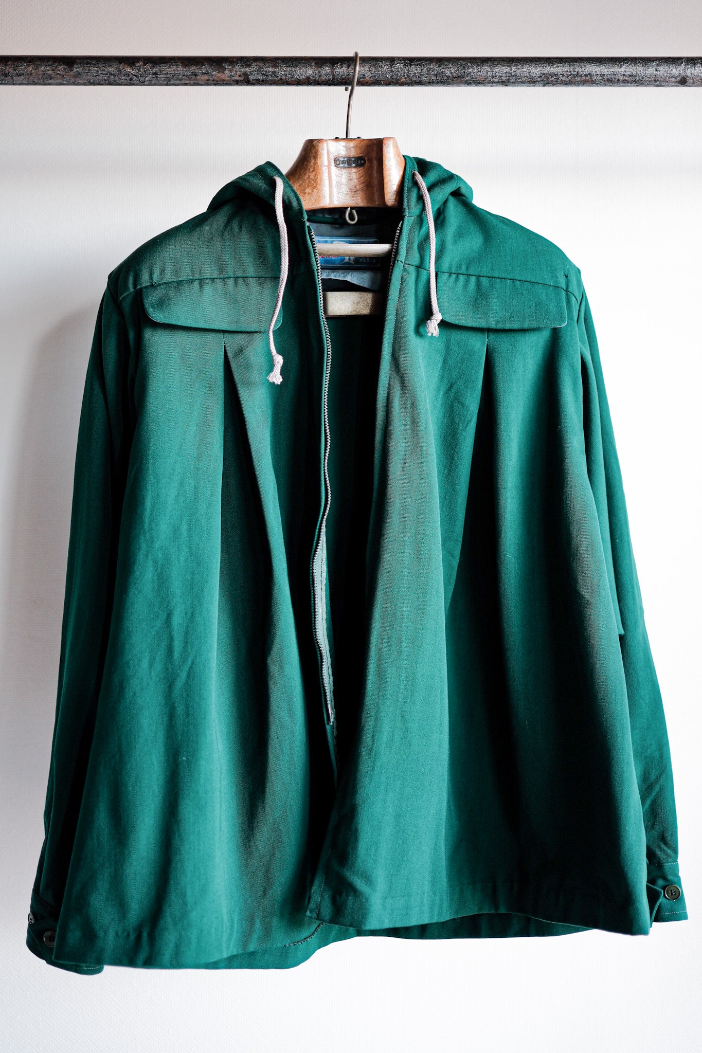 【~50's】French Vintage Green Wool Rayon Hooded Jacket "Dead Stock"
