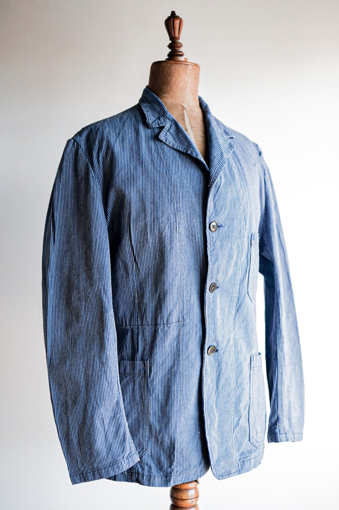 【~60's】French Vintage Cotton Striped Work Jacket "AU MOLINEL"