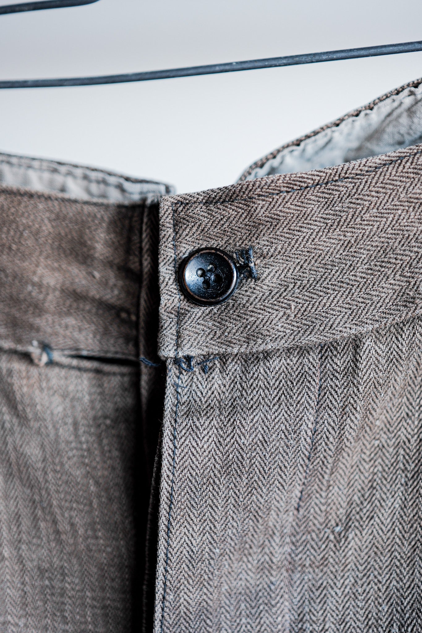 【Late 19th C】French Antique Brown HBT Linen Firefighter Trousers