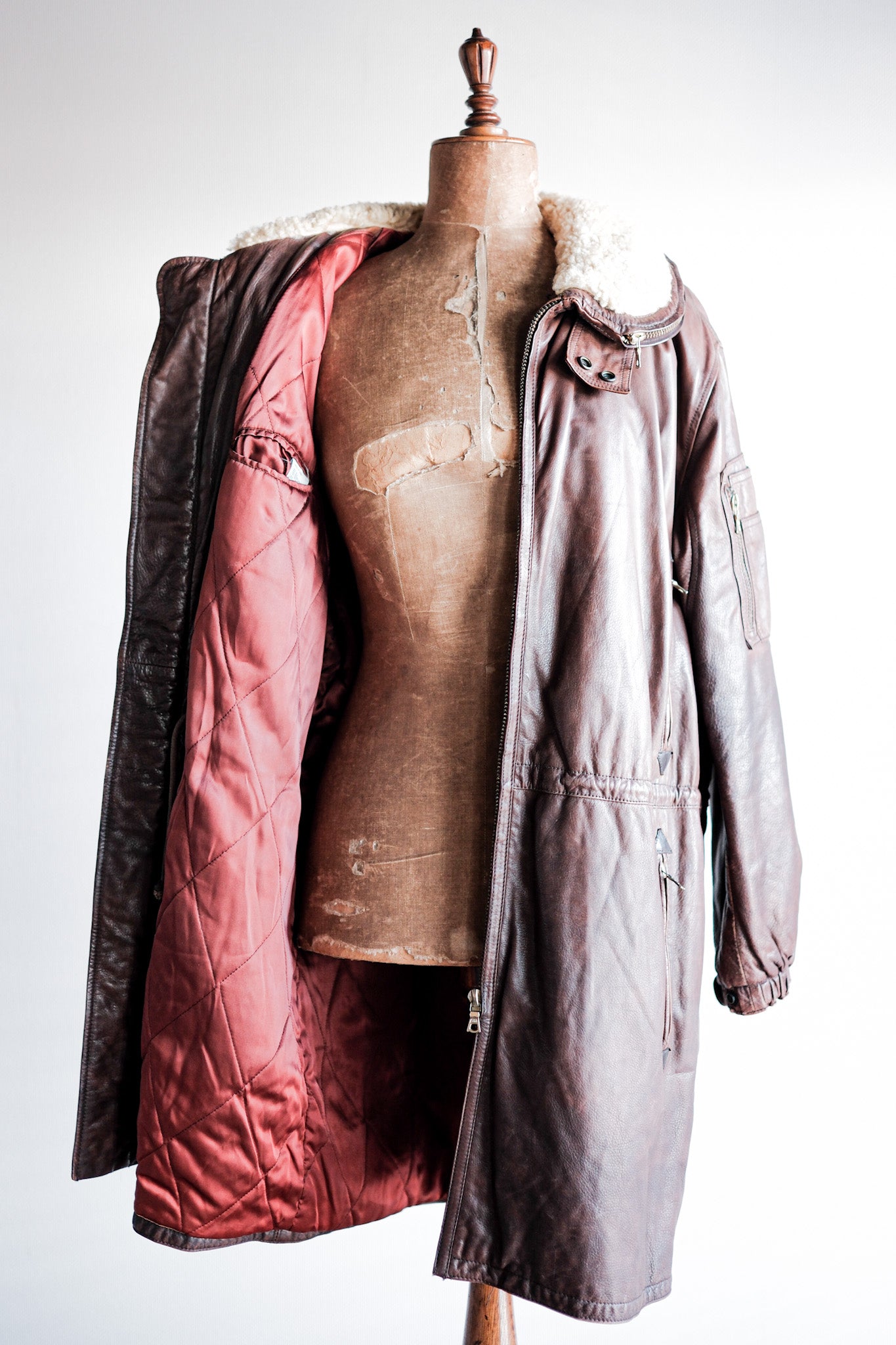 【~80's】Old GIORGIO ARMANI Aviator Style Leather Coat Size.48