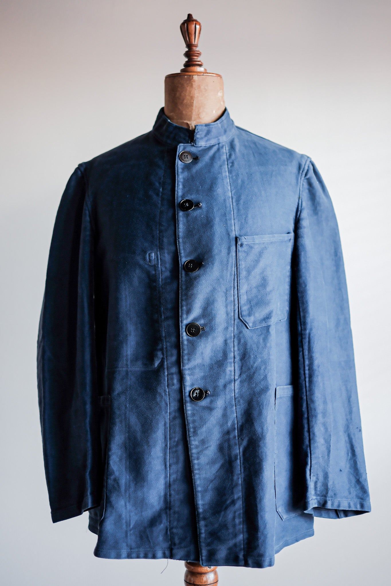 【~40's】French Vintage Blue Moleskin Stand Collar Work Jacket