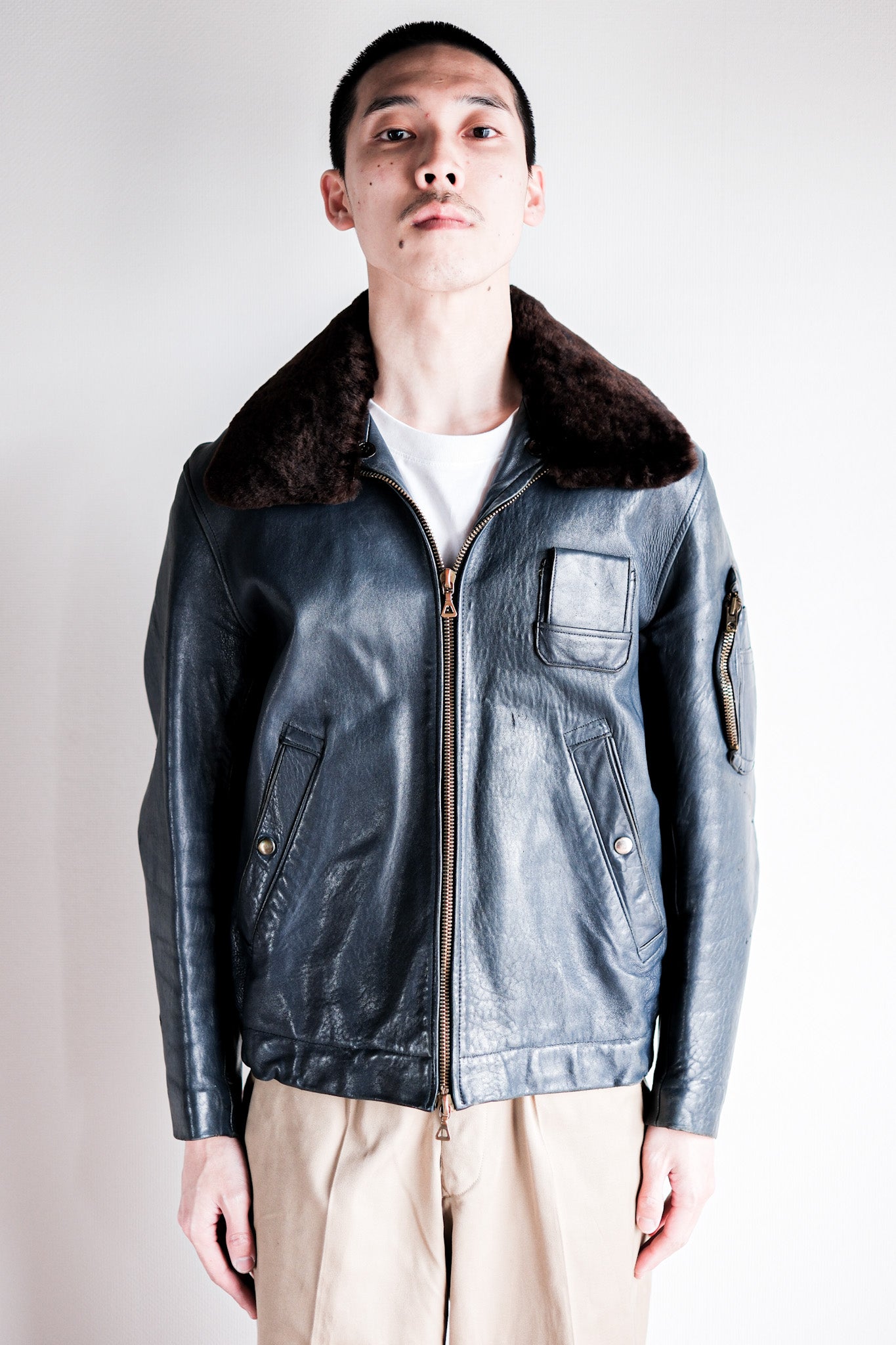 【~70's】French Air Force Pilot Leather Jacket Size.92C