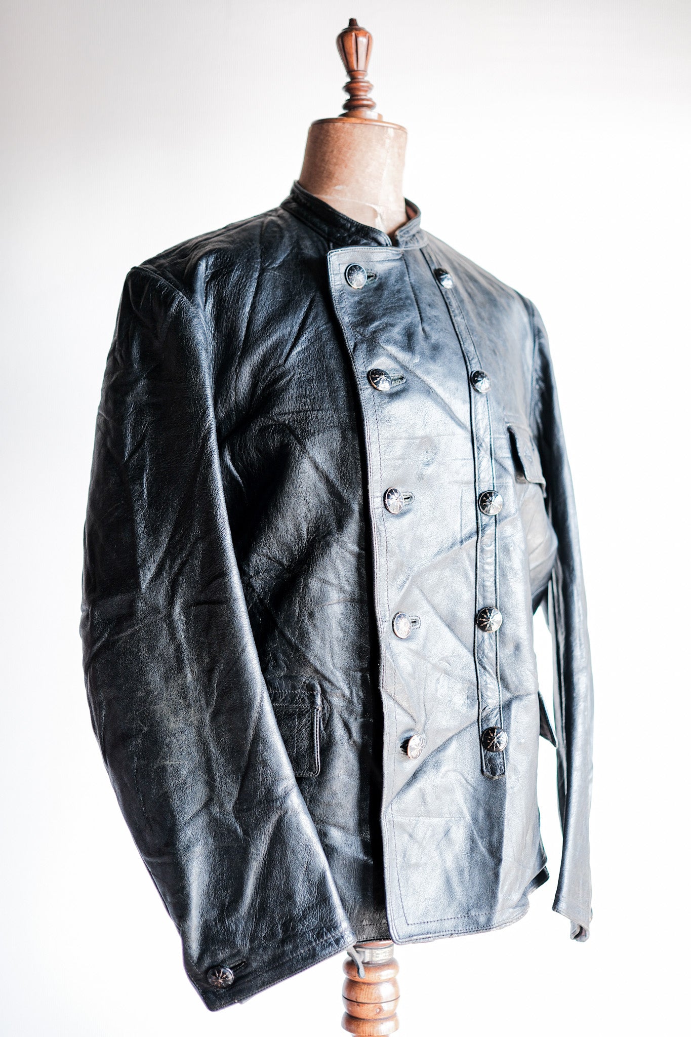 【~40's】Swedish Vintage Double Breasted Leather Jacket