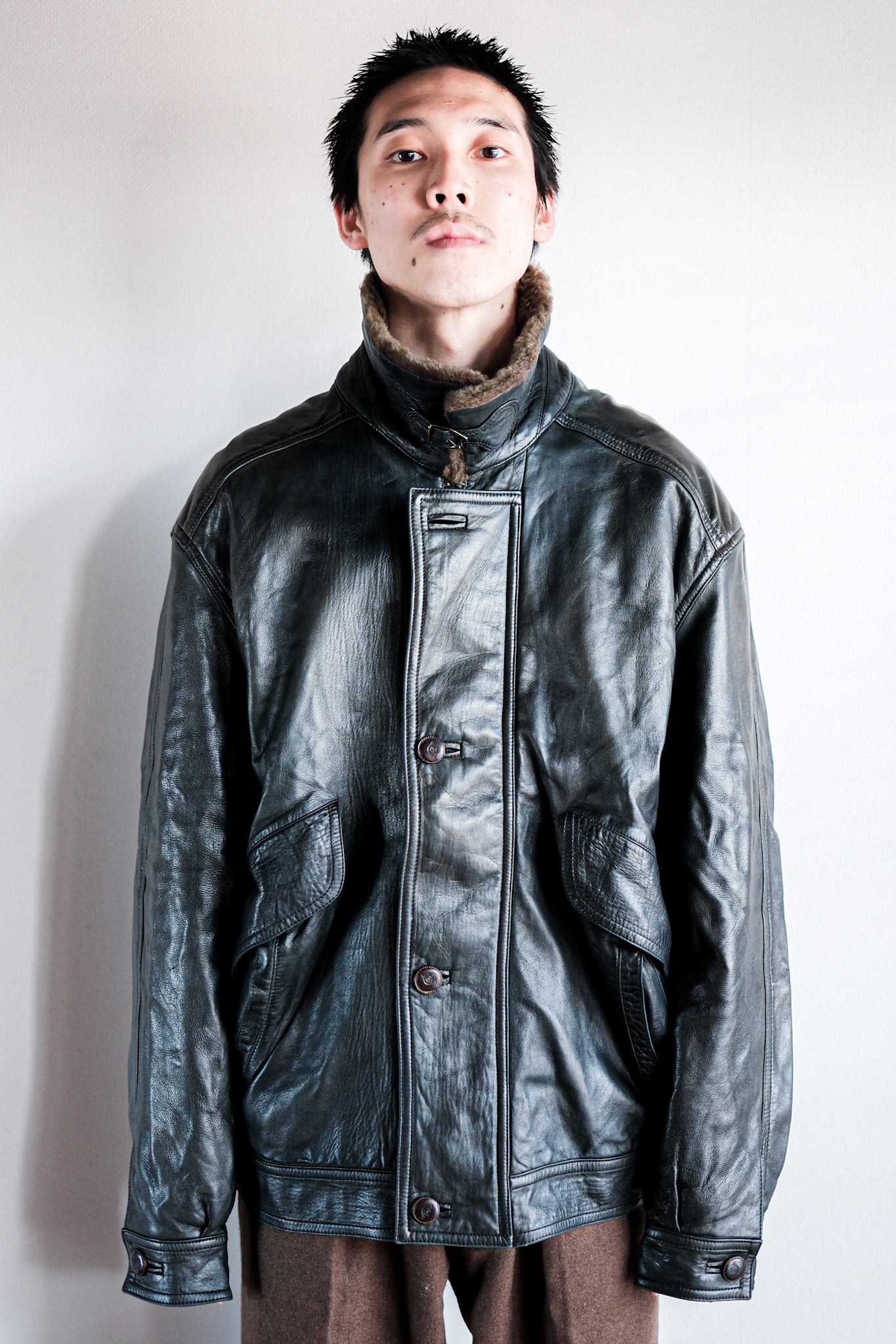 【~80's】Old Gucci Leather Bomber Jacket Size.52