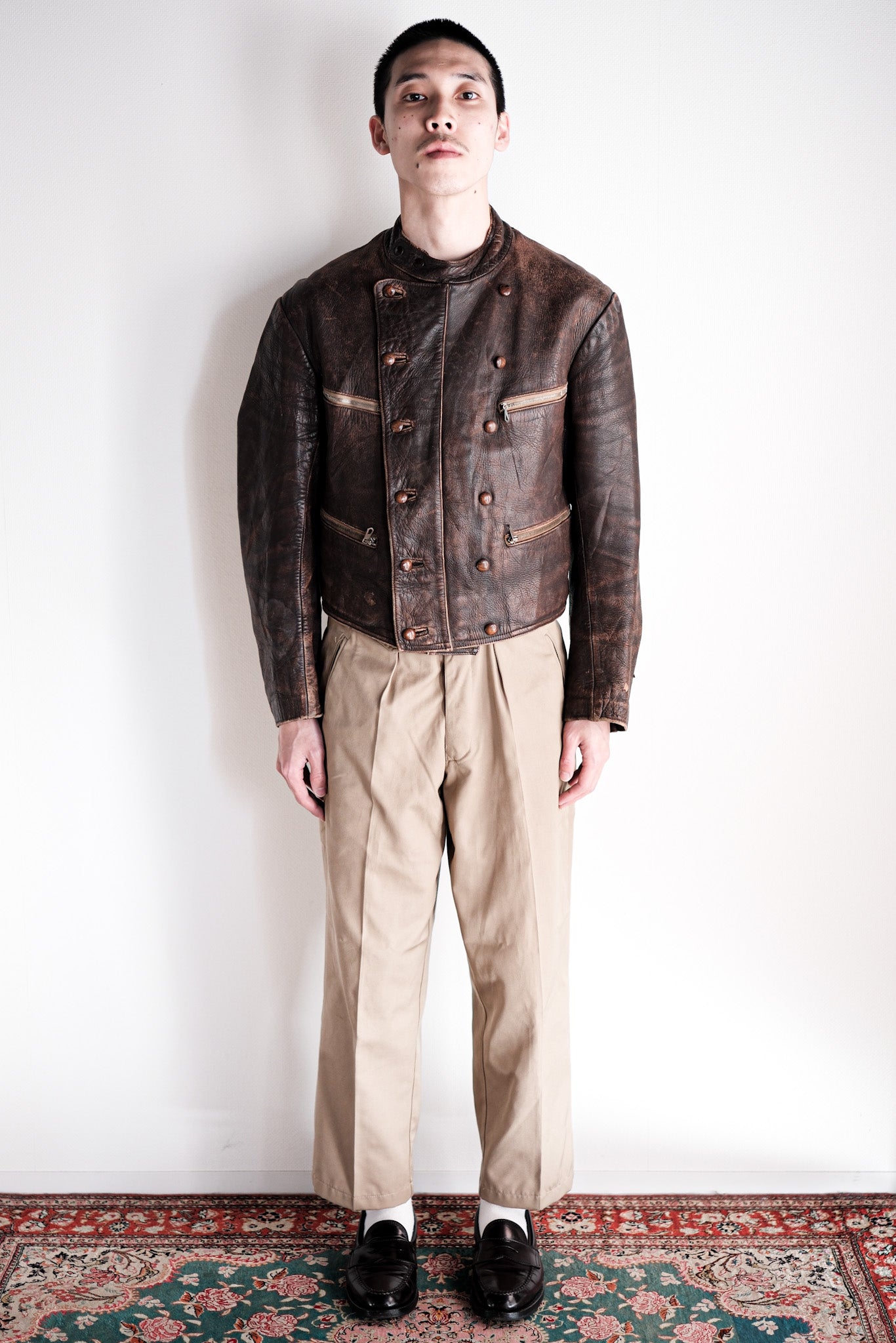 【~30's】German Vintage Double Breasted Motorcycle Leather Jacket