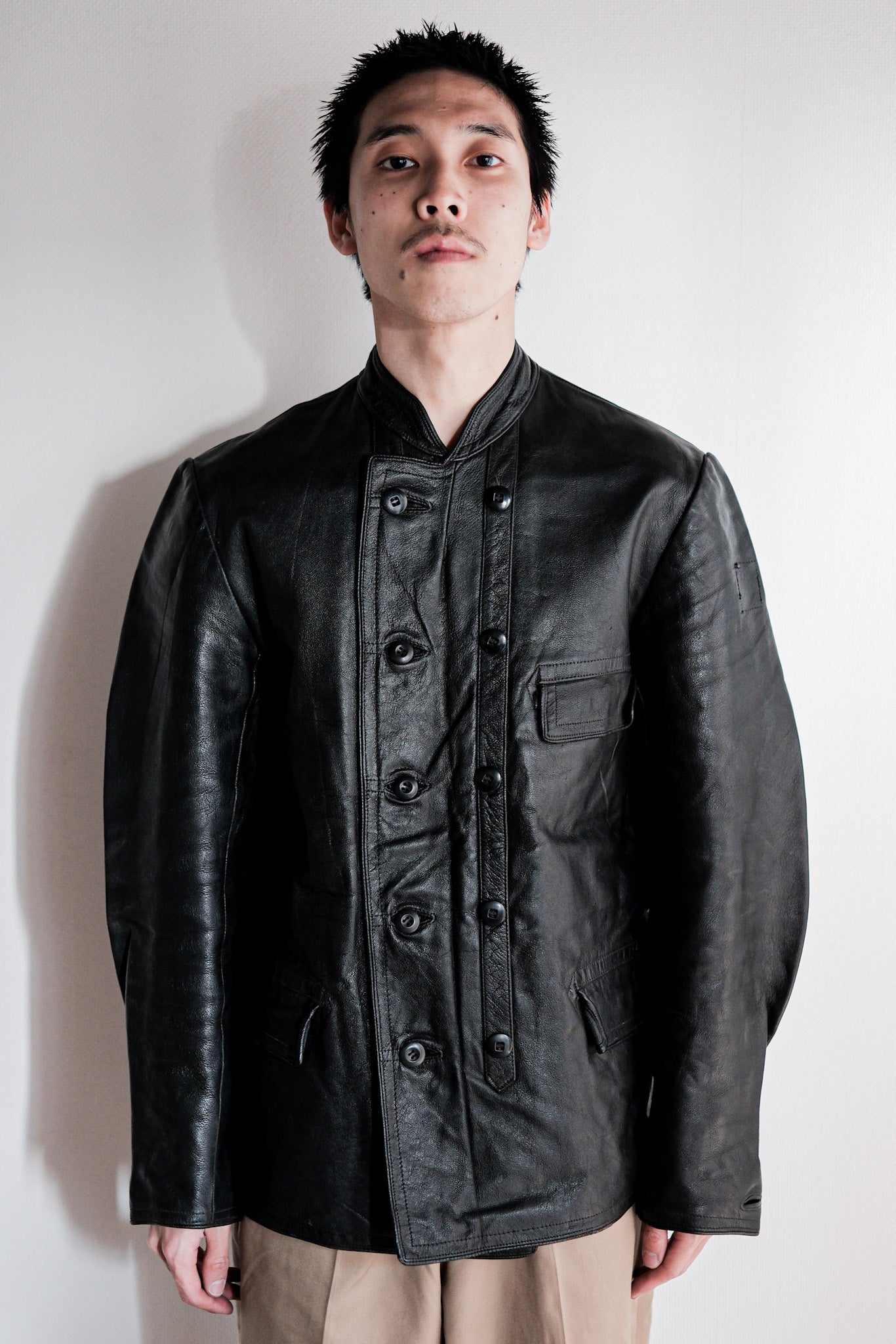 【~40's】Swedish Vintage Double Breasted Leather Jacket