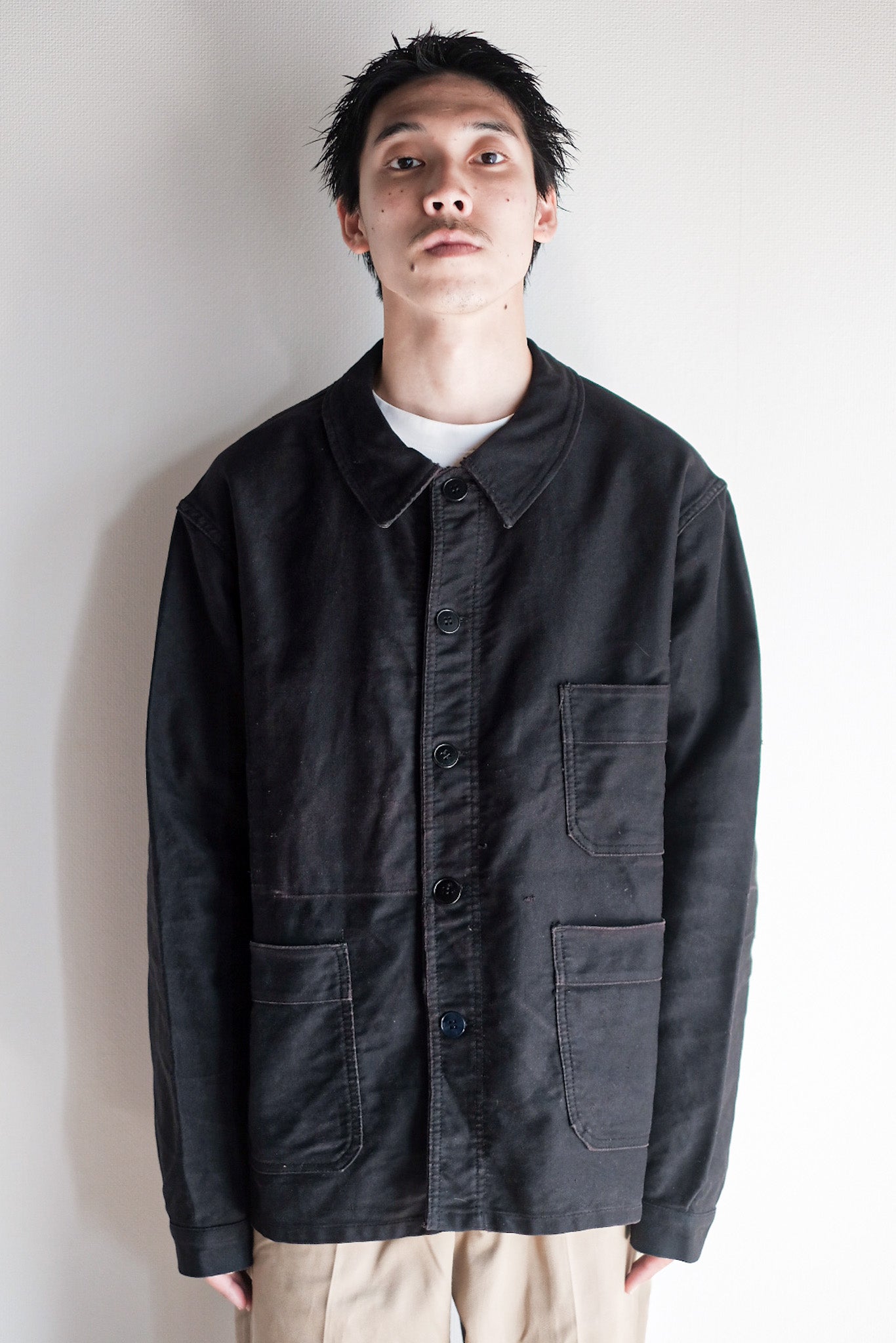【~60's】French Vintage Black Moleskin Work Jacket