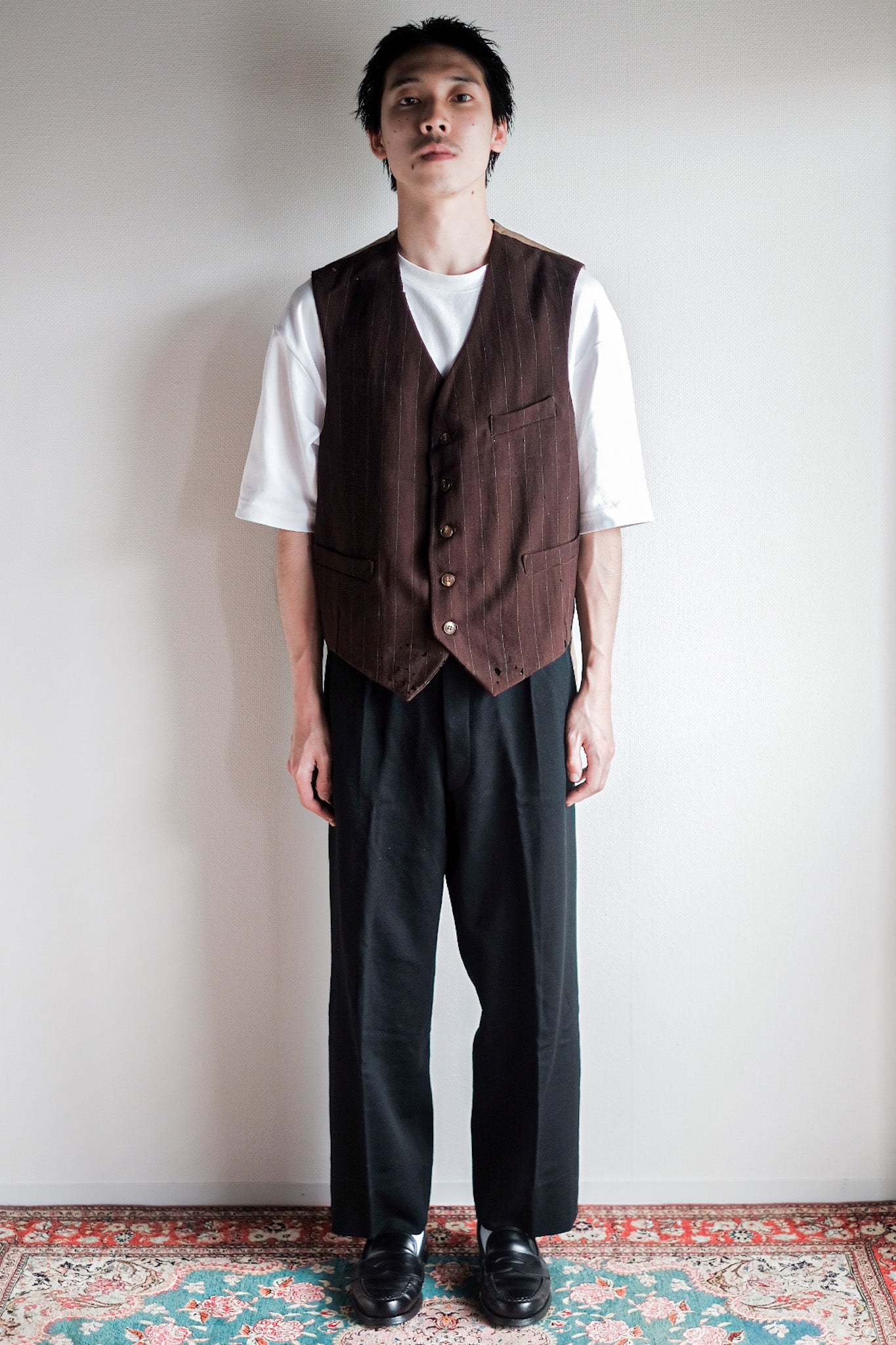 【~40's】French Vintage Brown Wool Work Gilet