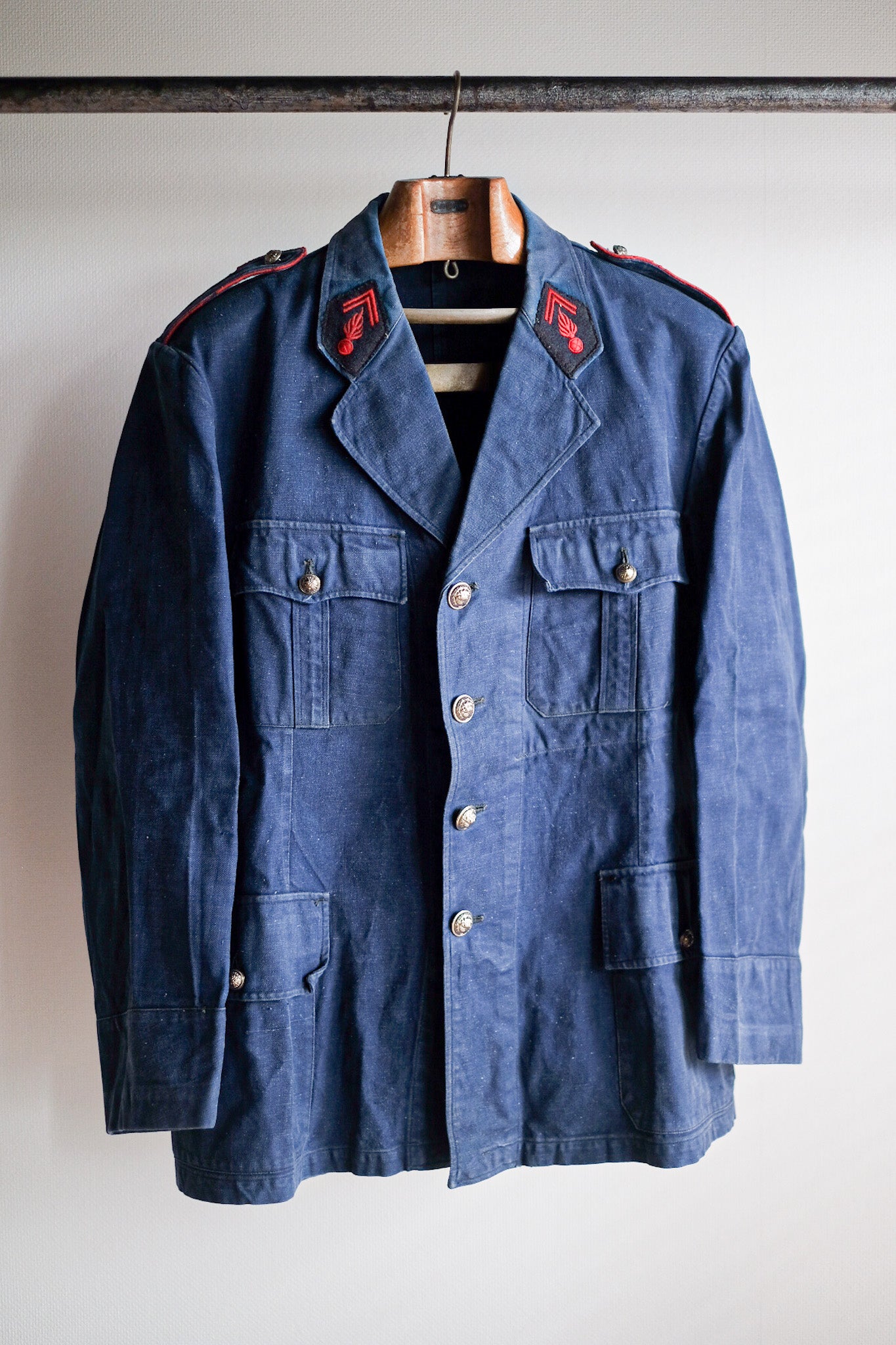 【~40's】French Vintage Indigo Metis Fireman Lapel Jacket