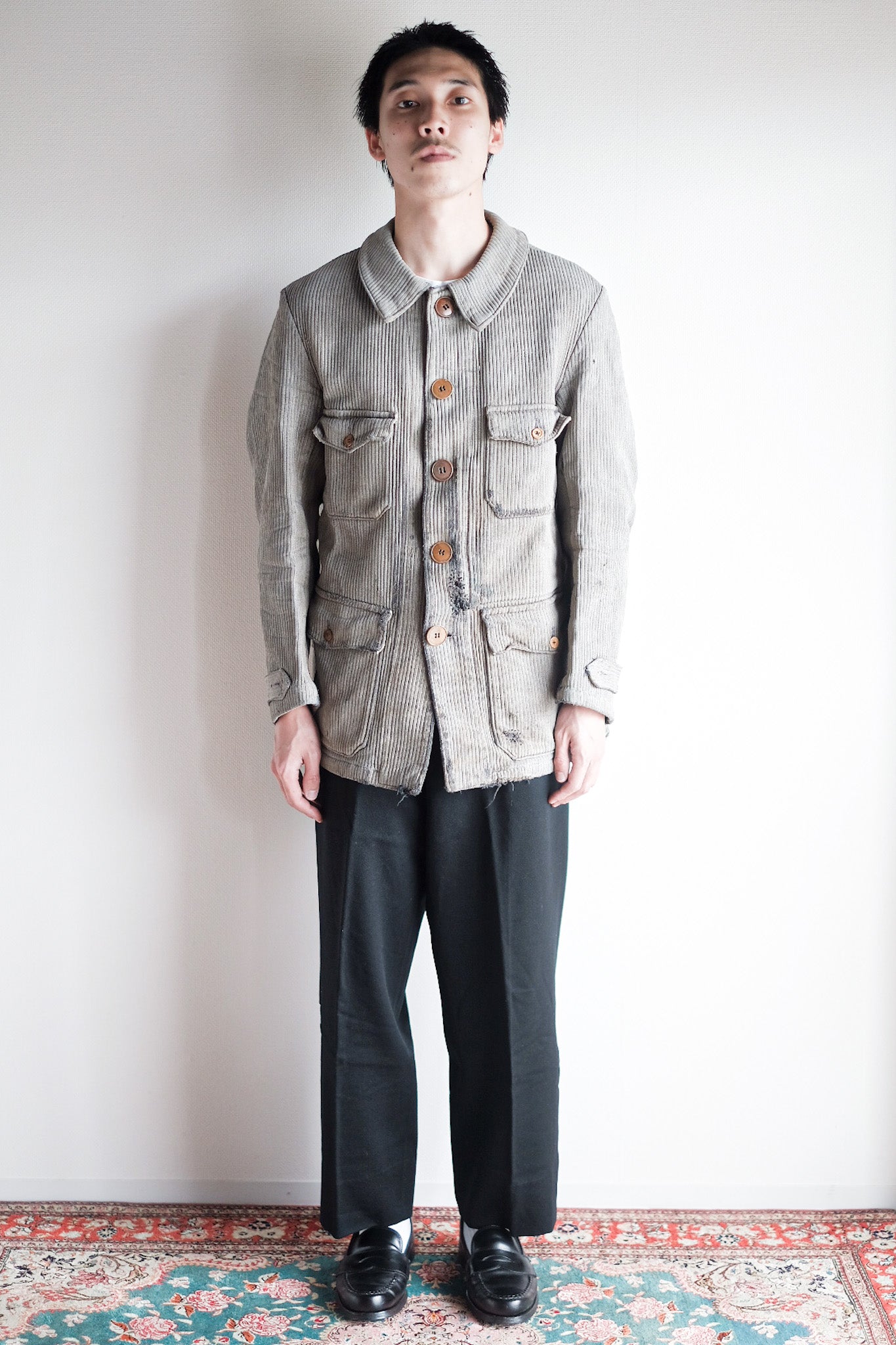 【~40's】French Vintage Gray Cotton Pique Hunting Jacket