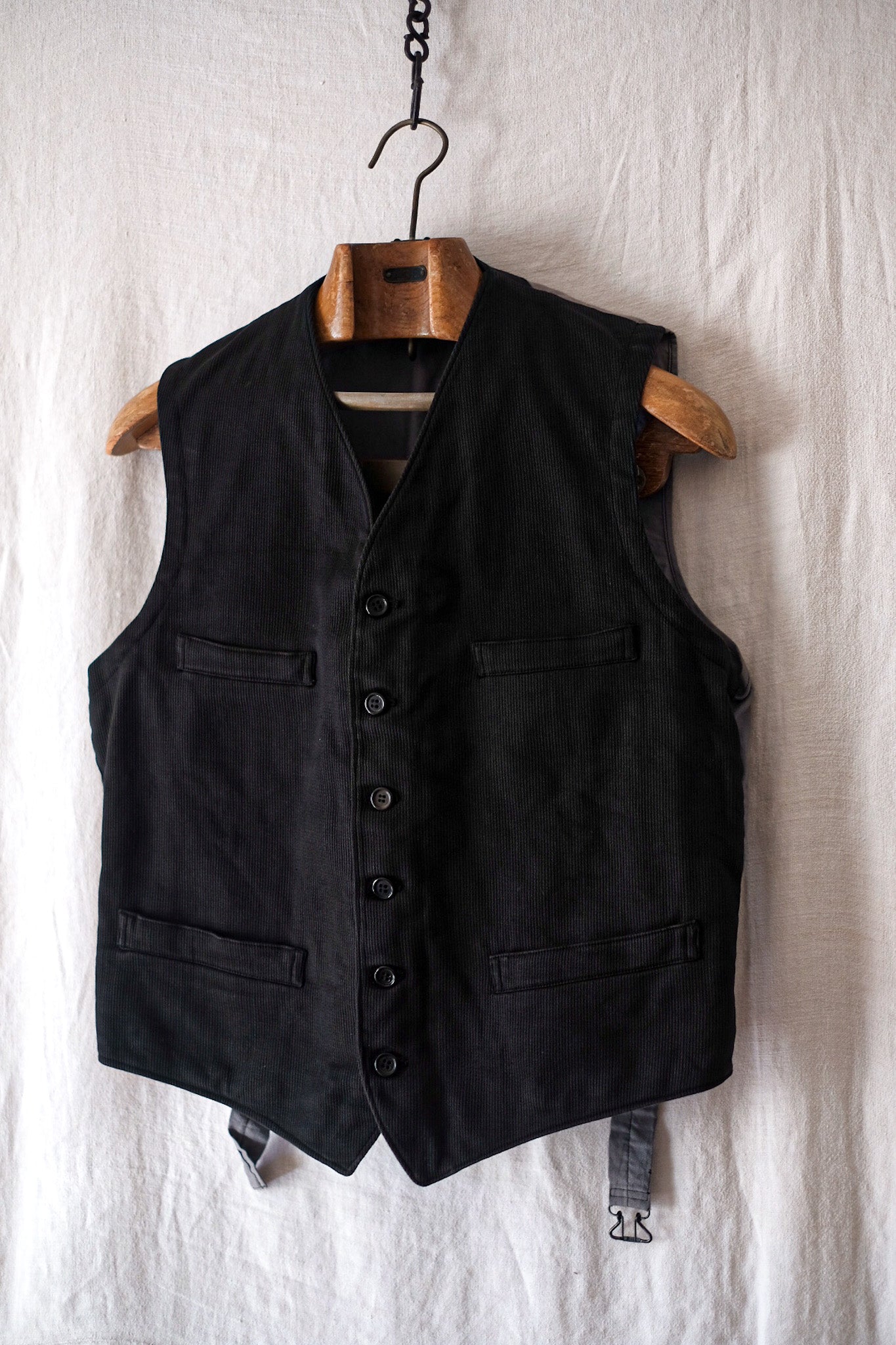 【~40's】French Vintage Black Cotton Pique Gilet "Dead Stock"