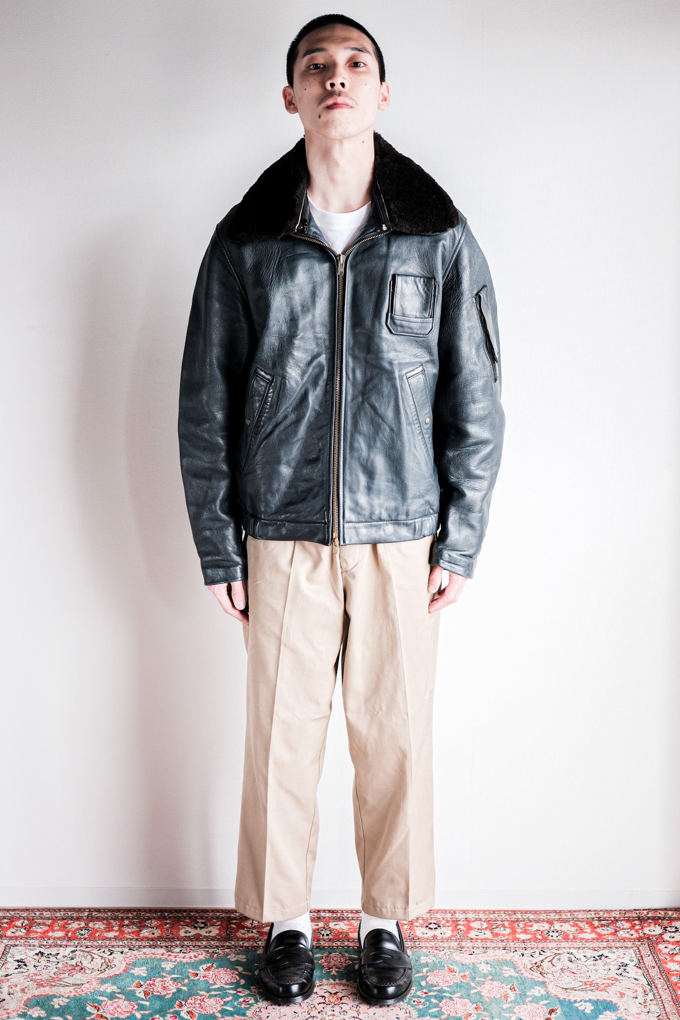 【~70's】French Air Force Pilot Leather Jacket Size.44