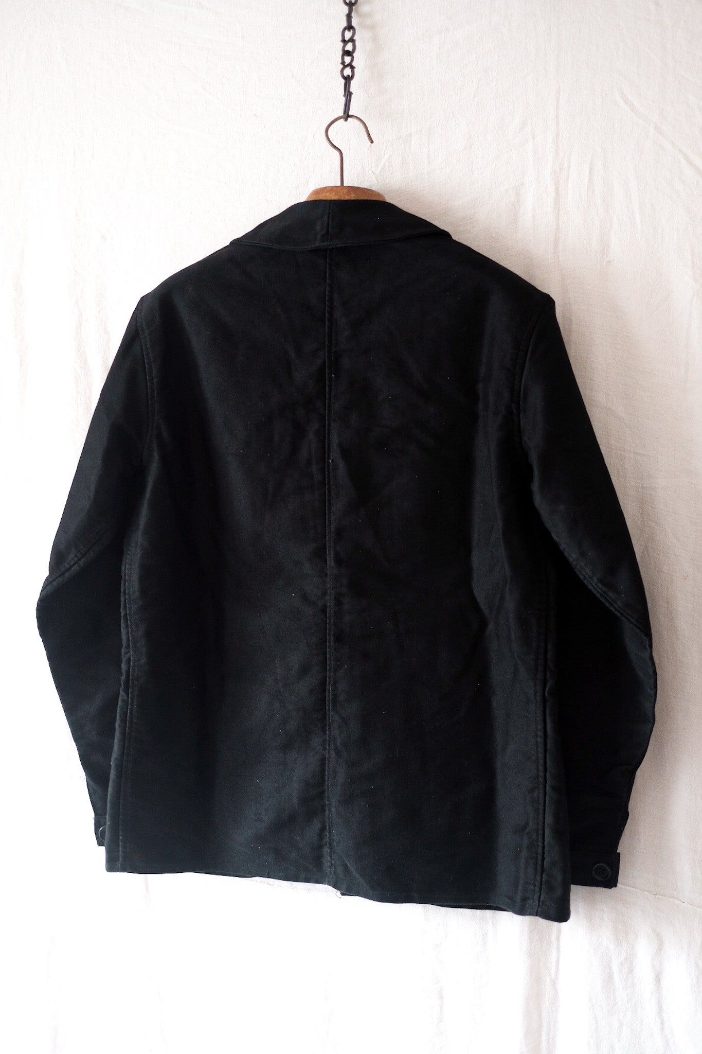 【~40's】French Vintage "Le Mont St. Michel" Black Moleskin Work Jacket