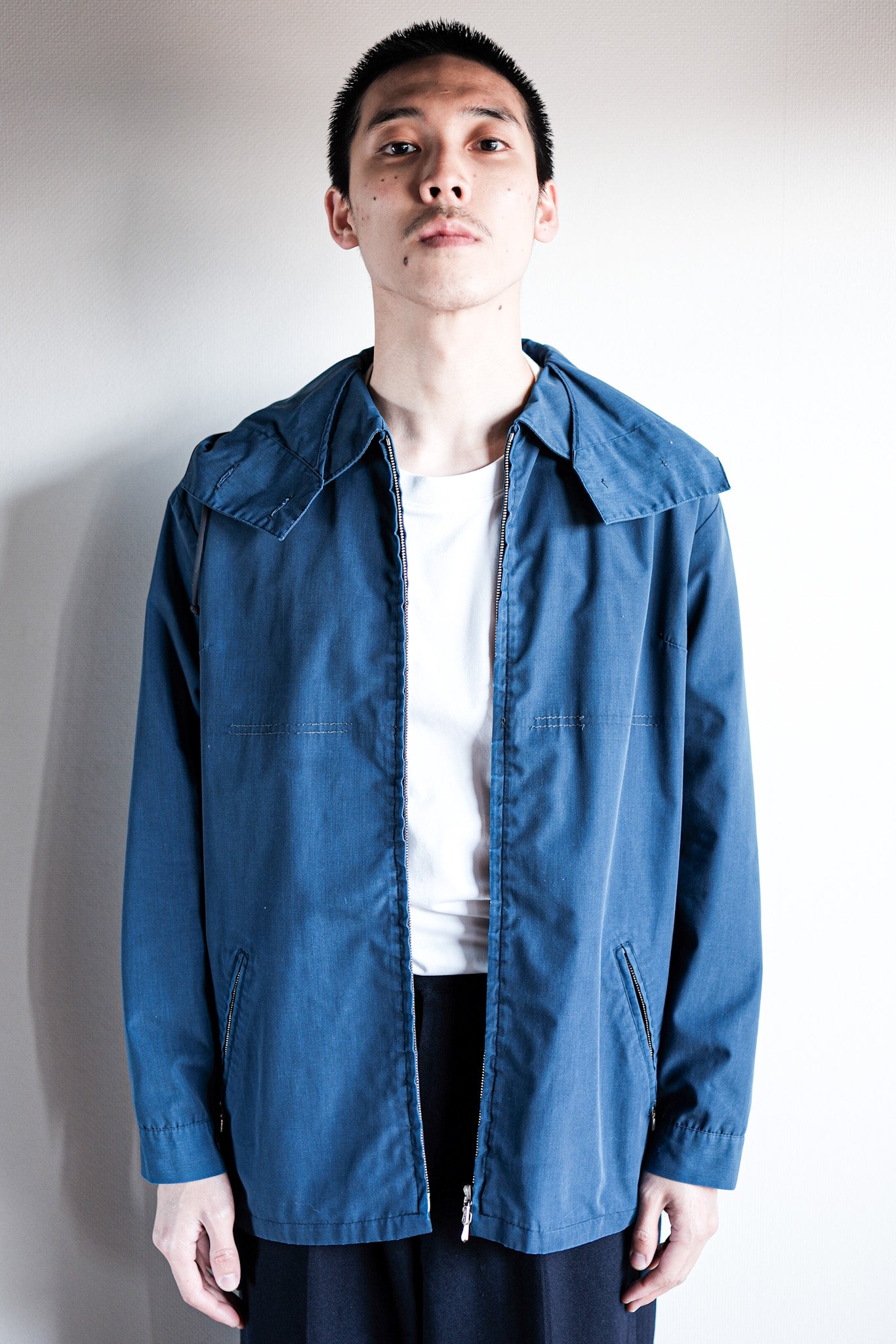 【~50's】German Vintage Blue Cotton × Polyester Hooded Jacket