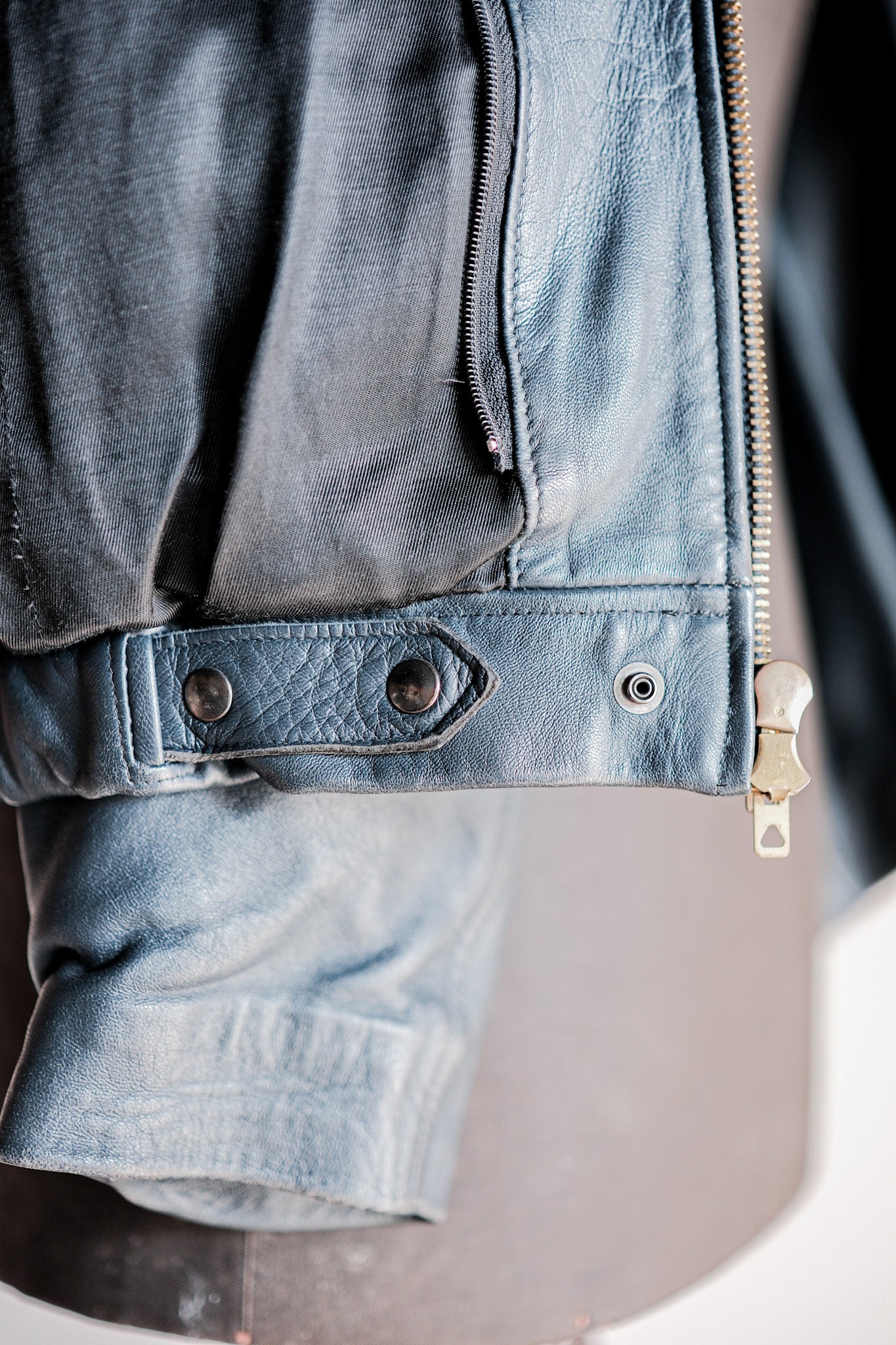 【~70's】French Air Force Pilot Leather Jacket With Chin Strap Size.96M