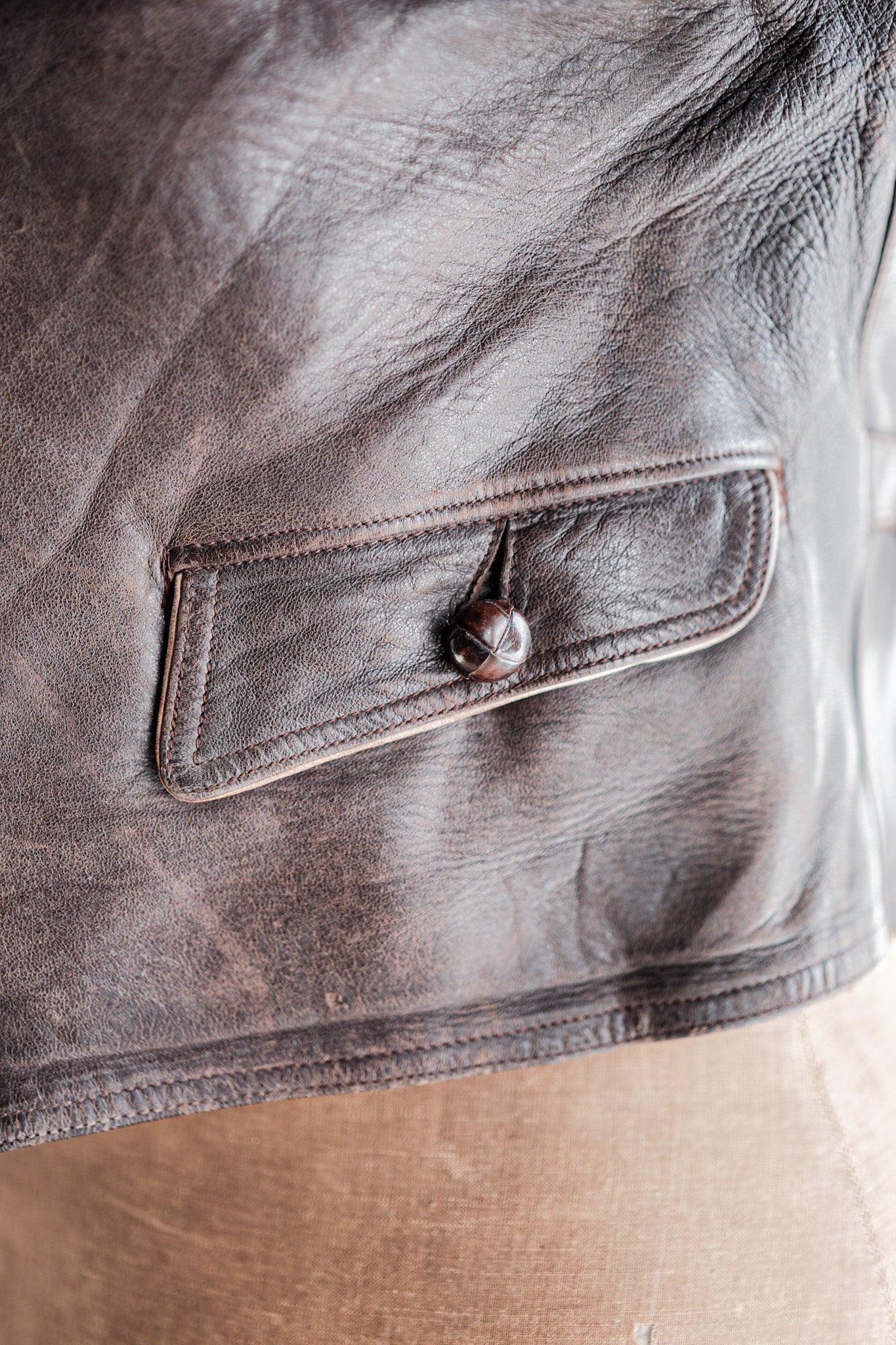 【~40's】German Vintage Double Breasted Motorcycle Leather Jacket