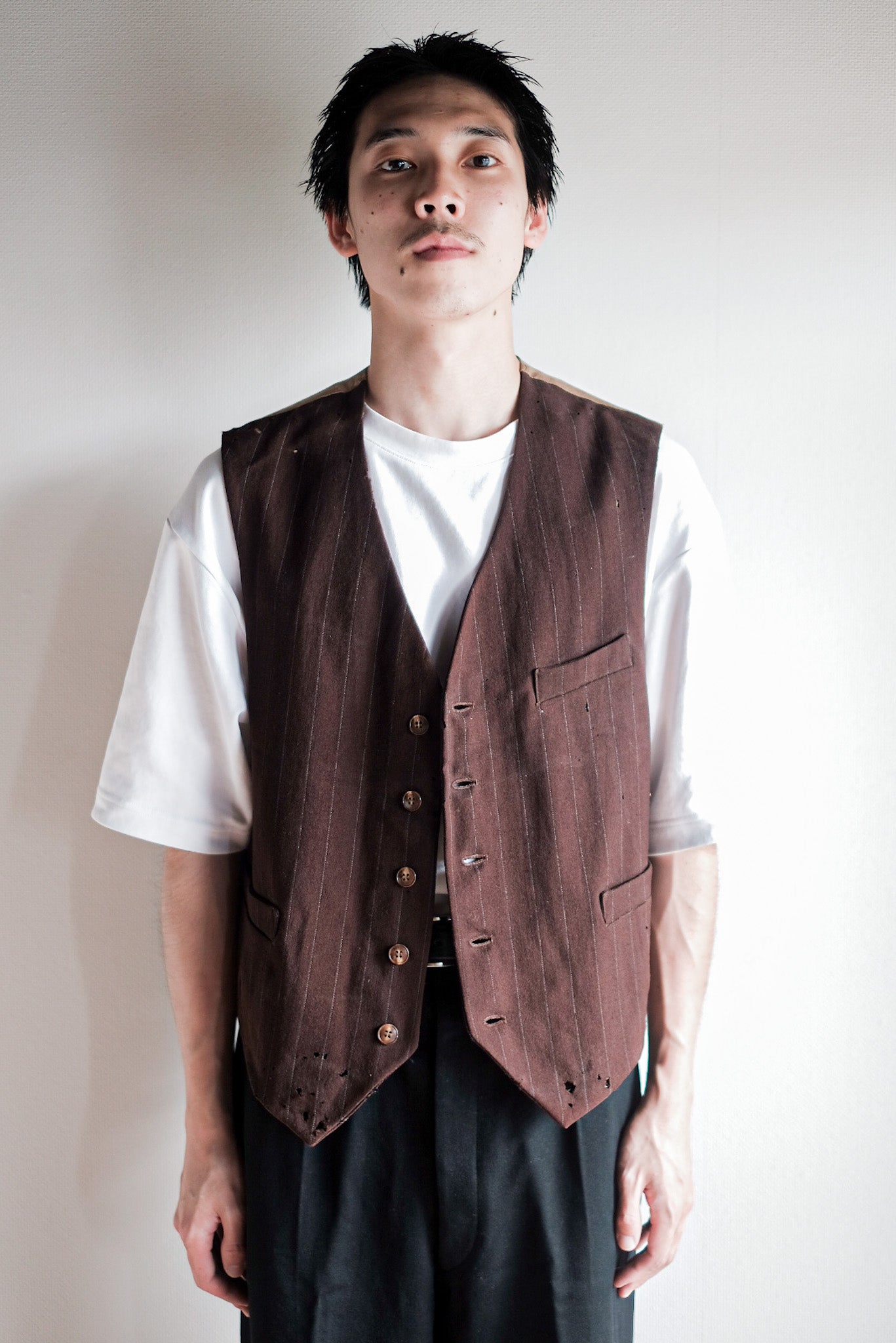 【~40's】French Vintage Brown Wool Work Gilet