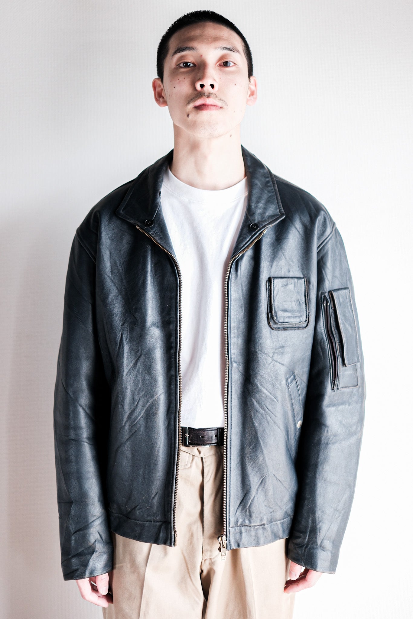 【~70's】French Air Force Pilot Leather Jacket Size.50