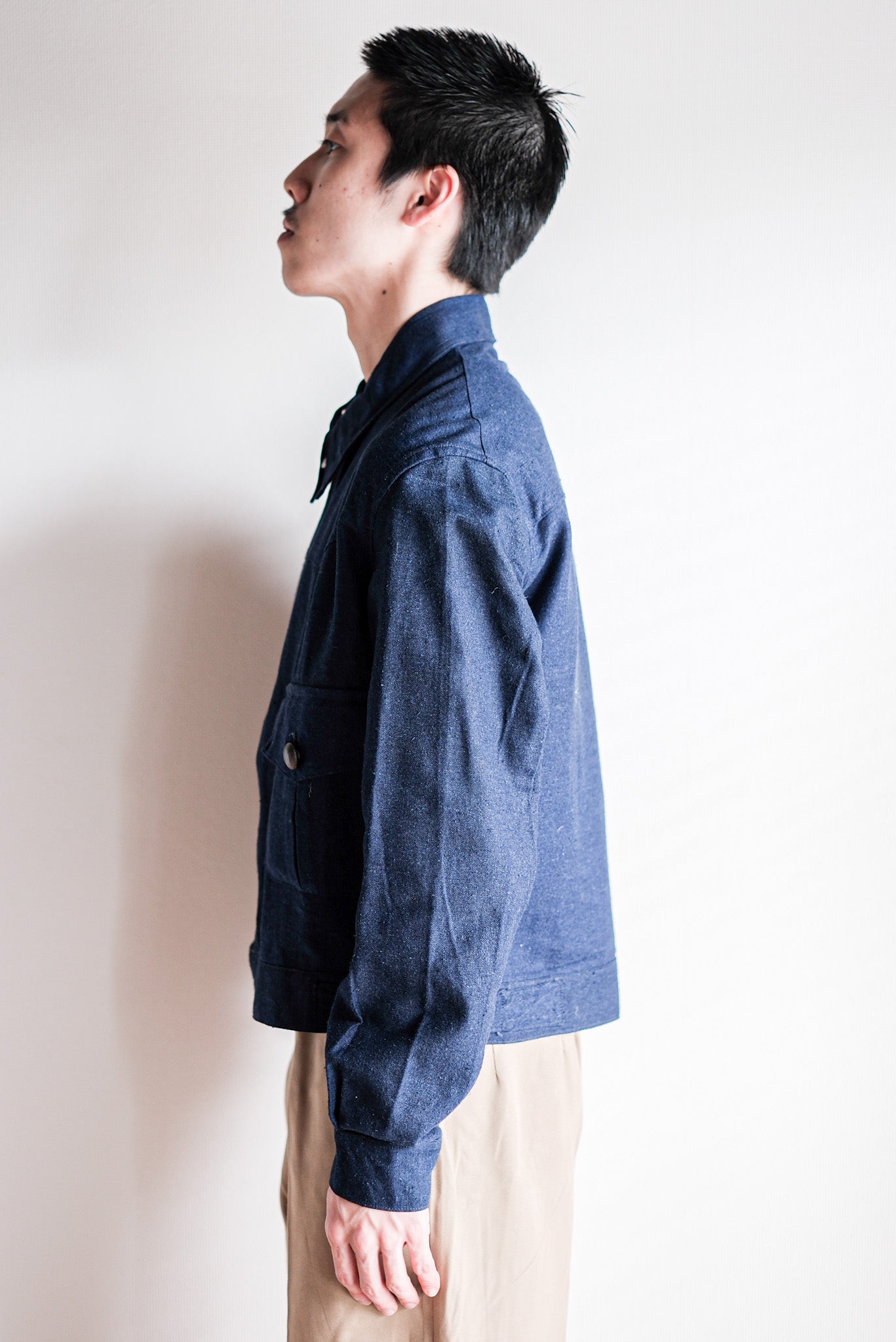 【~40’s】French Vintage Indigo Hemp Linen Cyclist Jacket