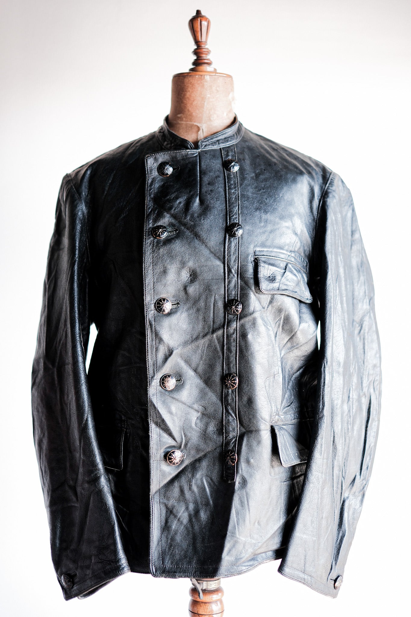 【~40's】Swedish Vintage Double Breasted Leather Jacket