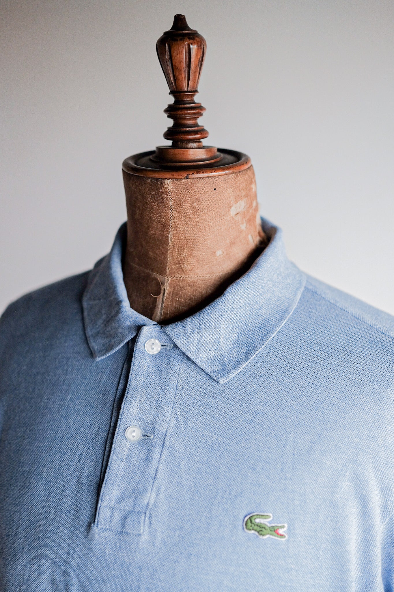 【~80's】CHEMISE LACOSTE L/S Polo Shirt Size.5 "Marbling Light Blue"