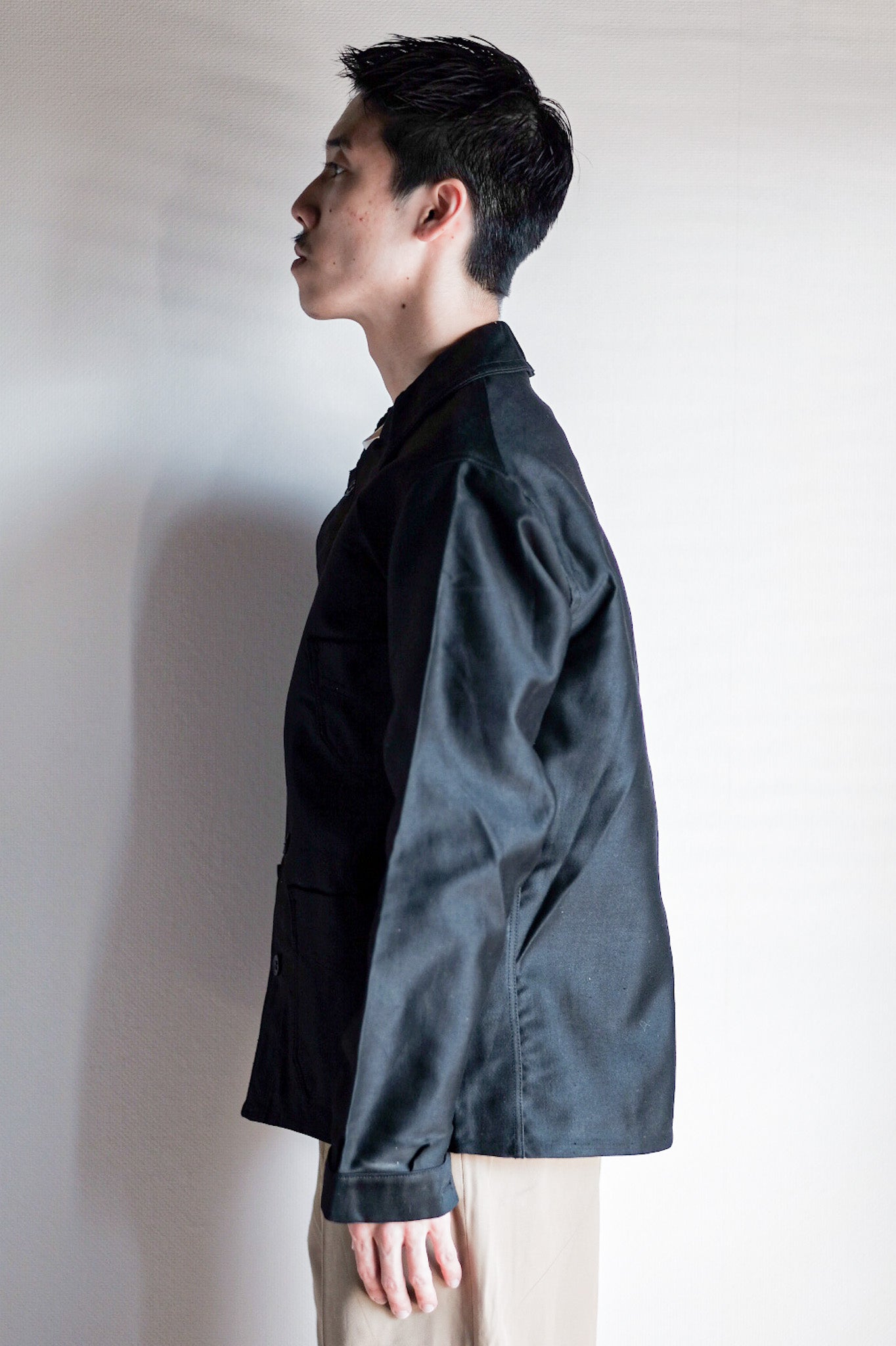 【~30's】French Vintage Black Moleskin Work Jacket "Dead Stock"