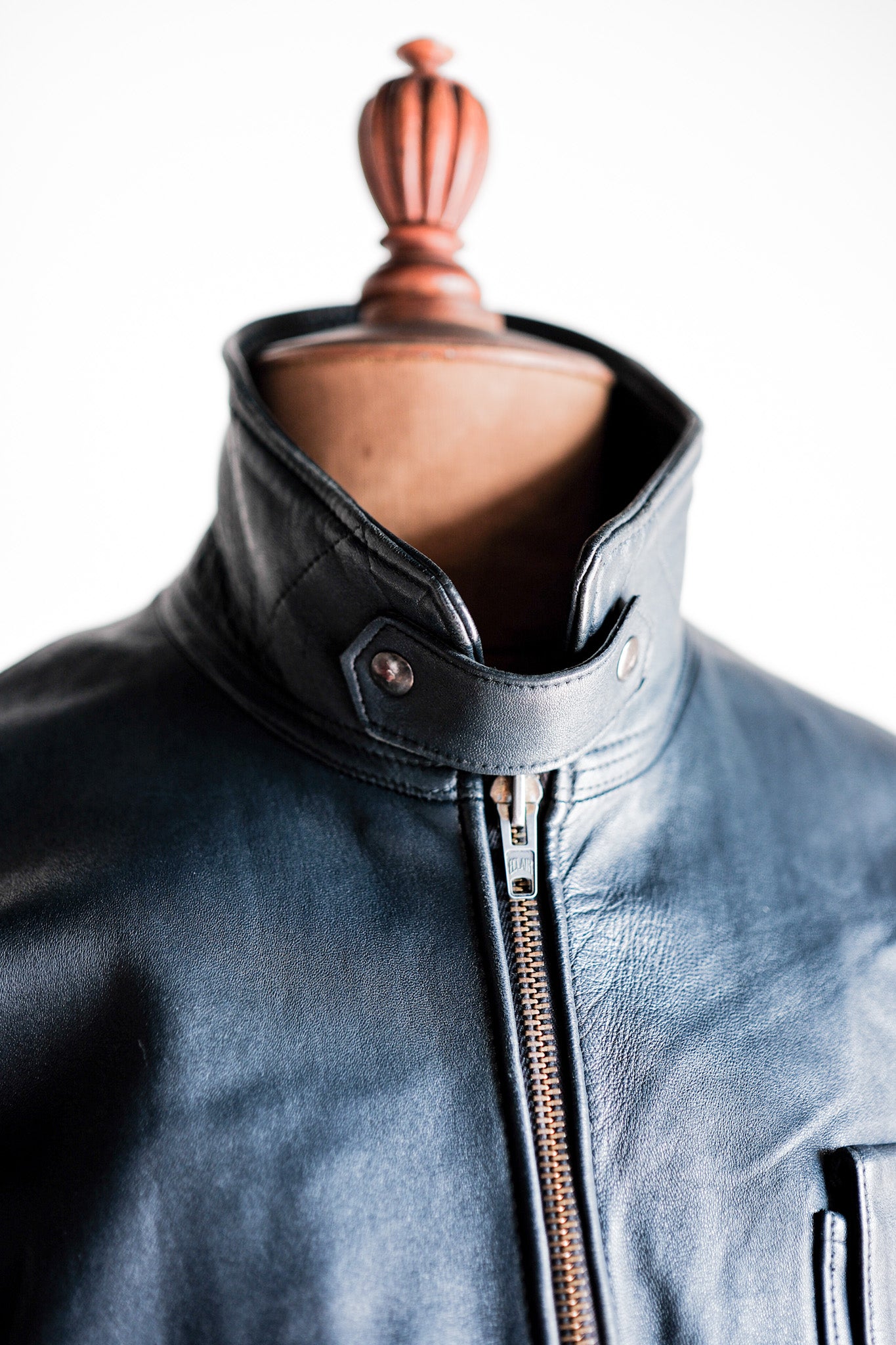 【~70's】French Air Force Pilot Leather Jacket With Chin Strap