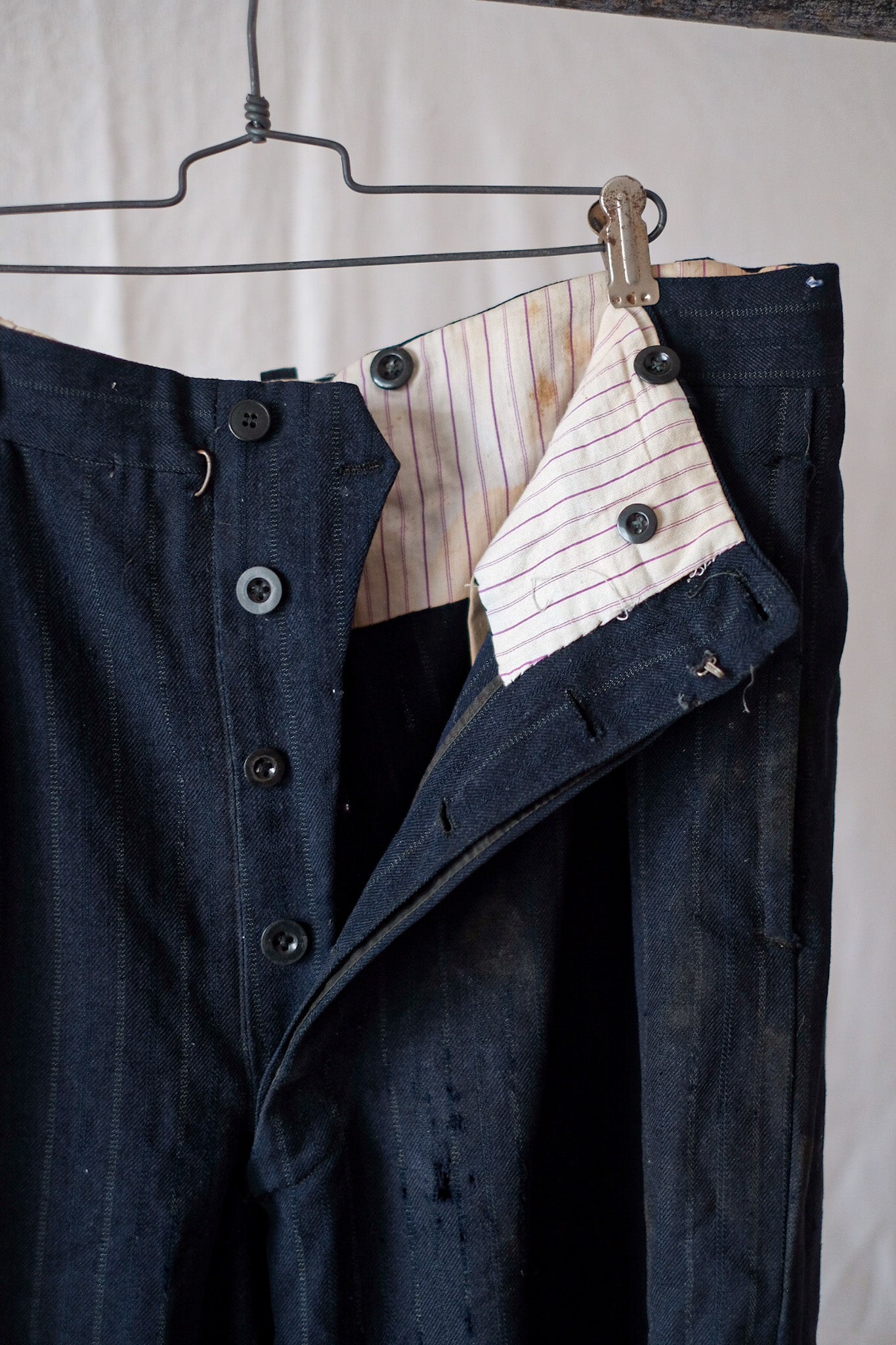 【~40's】French Vintage Navy Wool Striped Work Pant