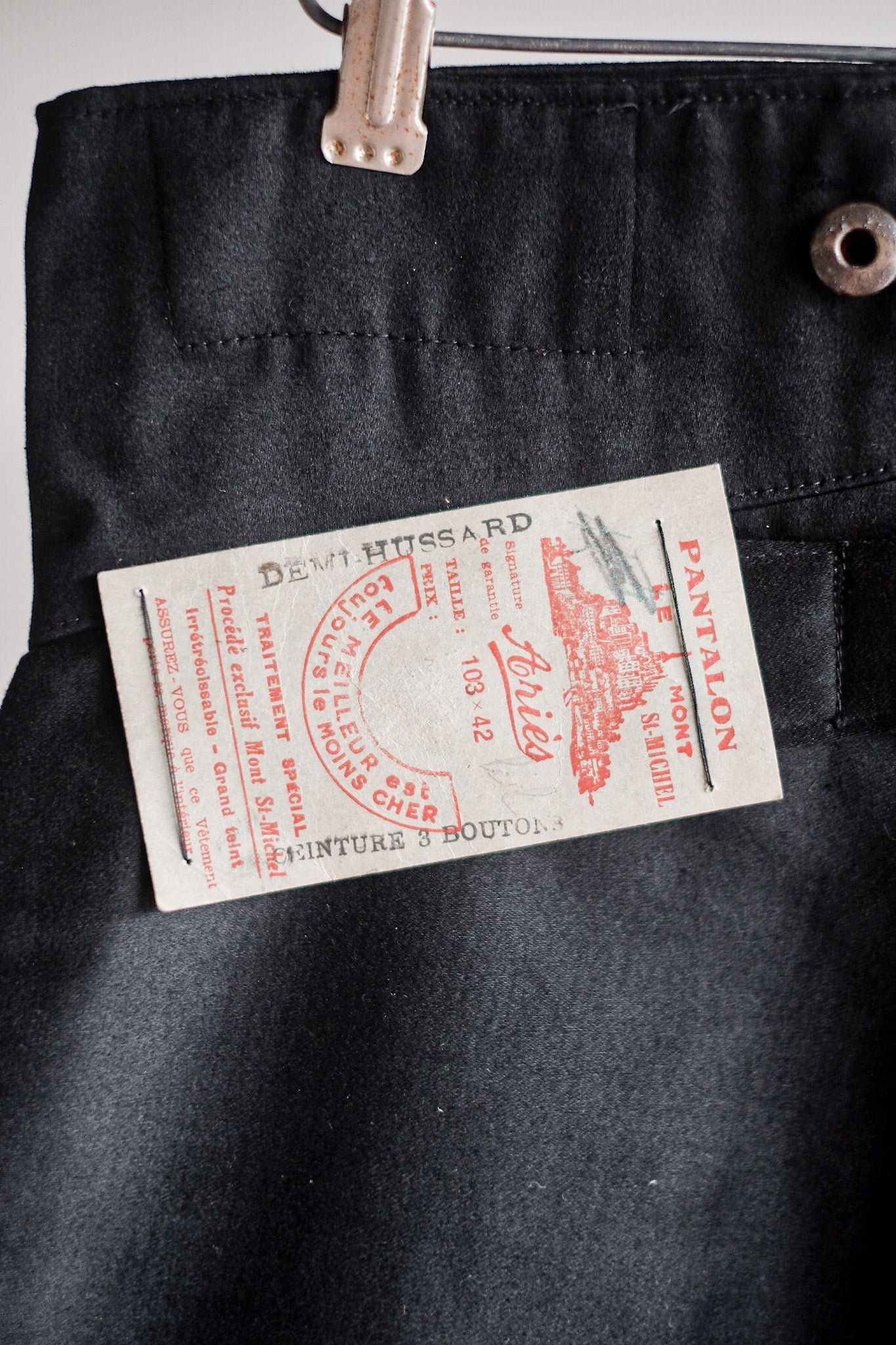 【~30's】French Vintage Black Moleskin Work Pants "Le Mont St. Michel" "Dead Stock"